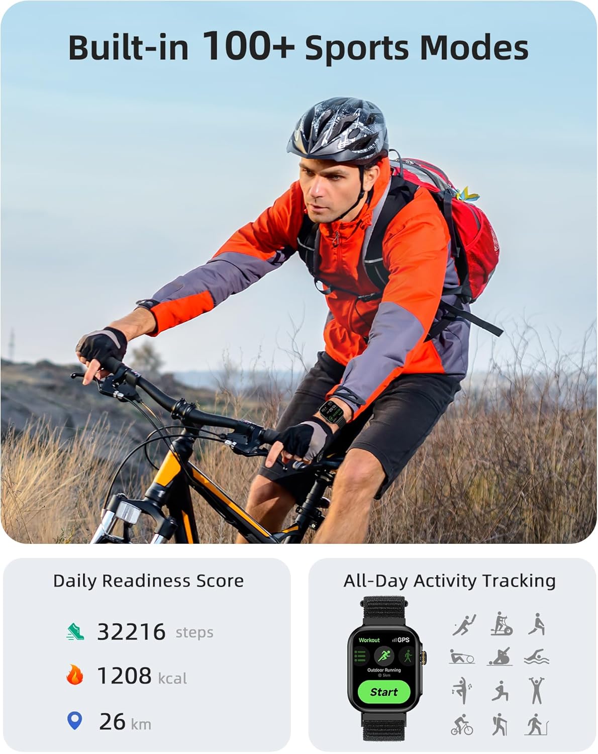 Parsonver Smart Watch for Men Women, Built-in GPS, Bluetooth Calls and Text, 30M Waterproof Fitness Tracker with 100  Sports Modes, Heart Rate/Sleep/SpO2/Steps Monitor, Smartwatch for Android  iPhone