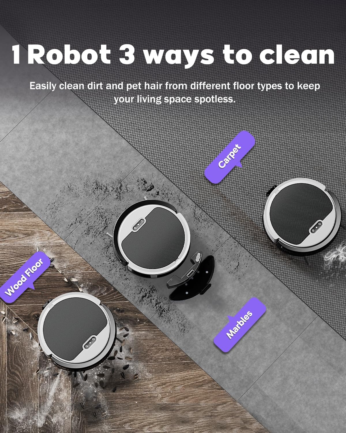 V3 Robot Vacuum and Mop， 5000Pa Suction, Works with 2.4G WiFi/Alexa/App/Remote Control, Schedule Cleaning, Automatic Self-Charging, Ideal for Pet Hair, Hard Floor and Carpet · v2