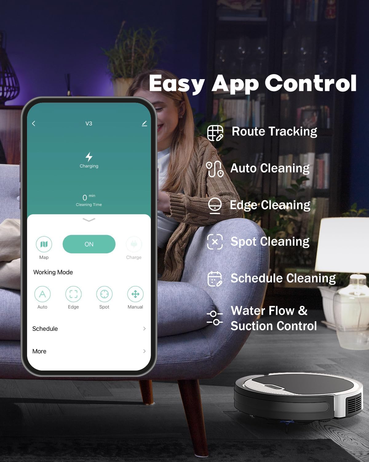 V3 Robot Vacuum and Mop， 5000Pa Suction, Works with 2.4G WiFi/Alexa/App/Remote Control, Schedule Cleaning, Automatic Self-Charging, Ideal for Pet Hair, Hard Floor and Carpet · v2