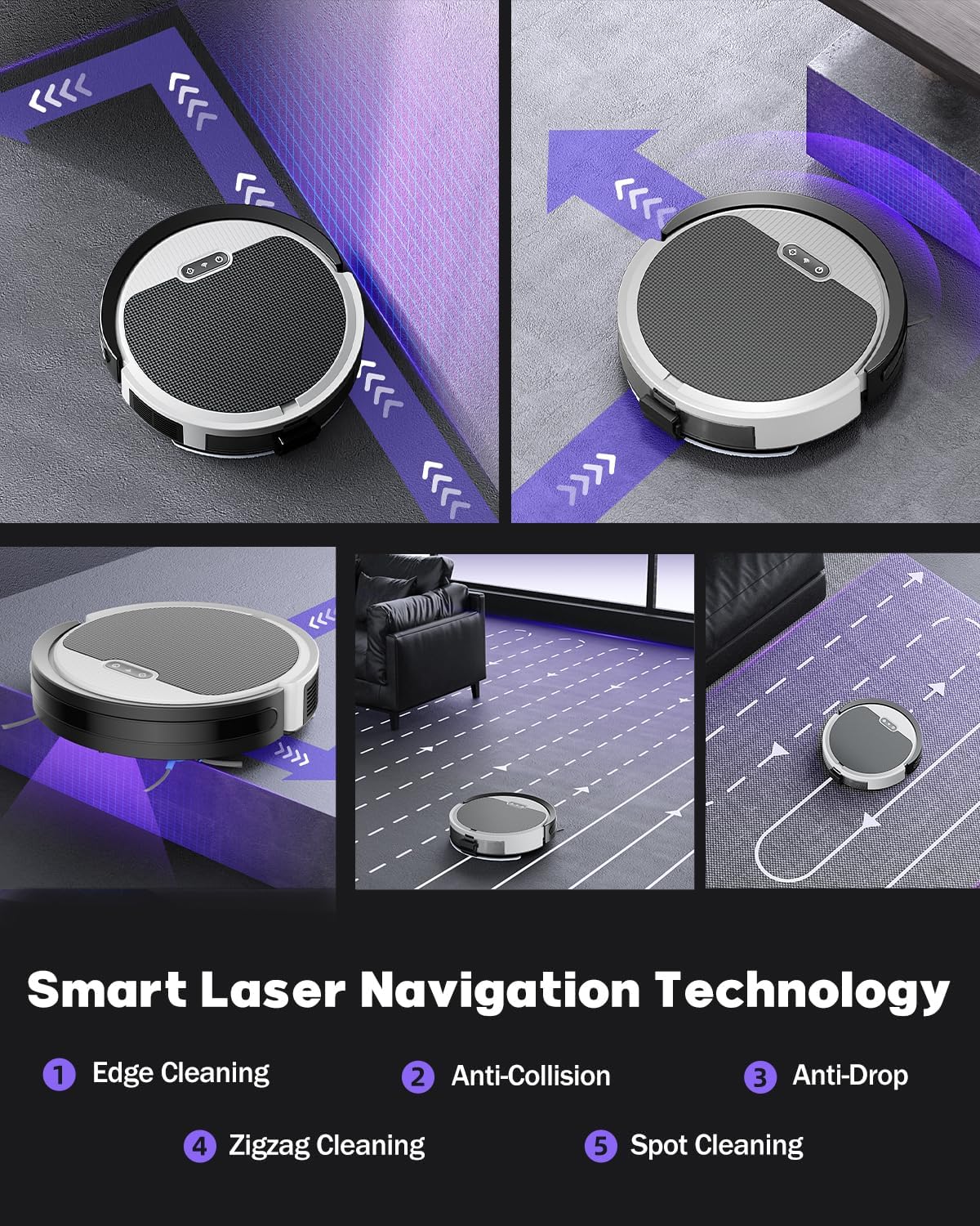 V3 Robot Vacuum and Mop， 5000Pa Suction, Works with 2.4G WiFi/Alexa/App/Remote Control, Schedule Cleaning, Automatic Self-Charging, Ideal for Pet Hair, Hard Floor and Carpet · v2