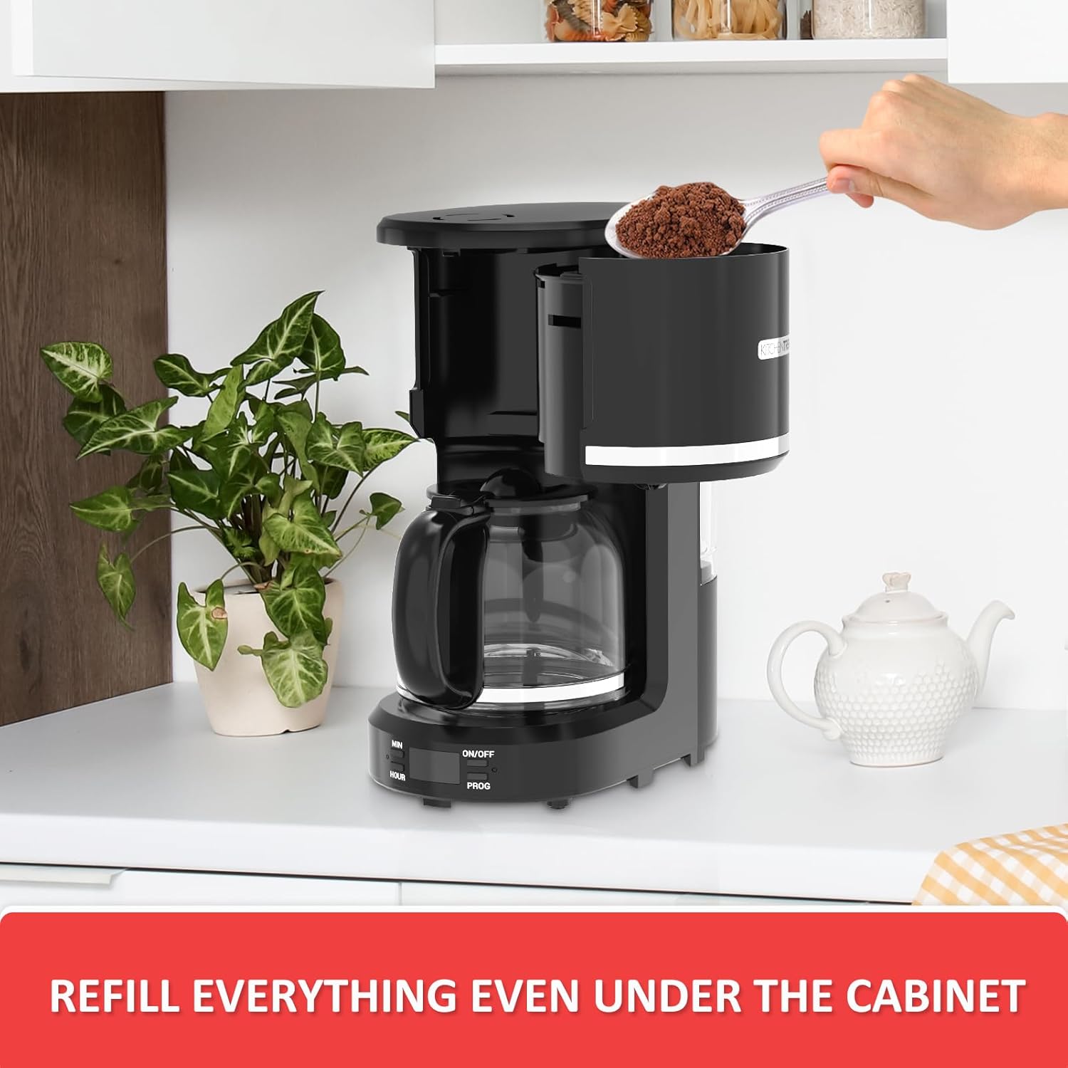 12-Cup Programmable Coffee Maker with Permanent Filter, Removable Water Reservoir Coffee Machine, Drip Coffee Maker, Delay Brew, Timer  Keep Warm, Swing Open Brew Basket, Black · v2