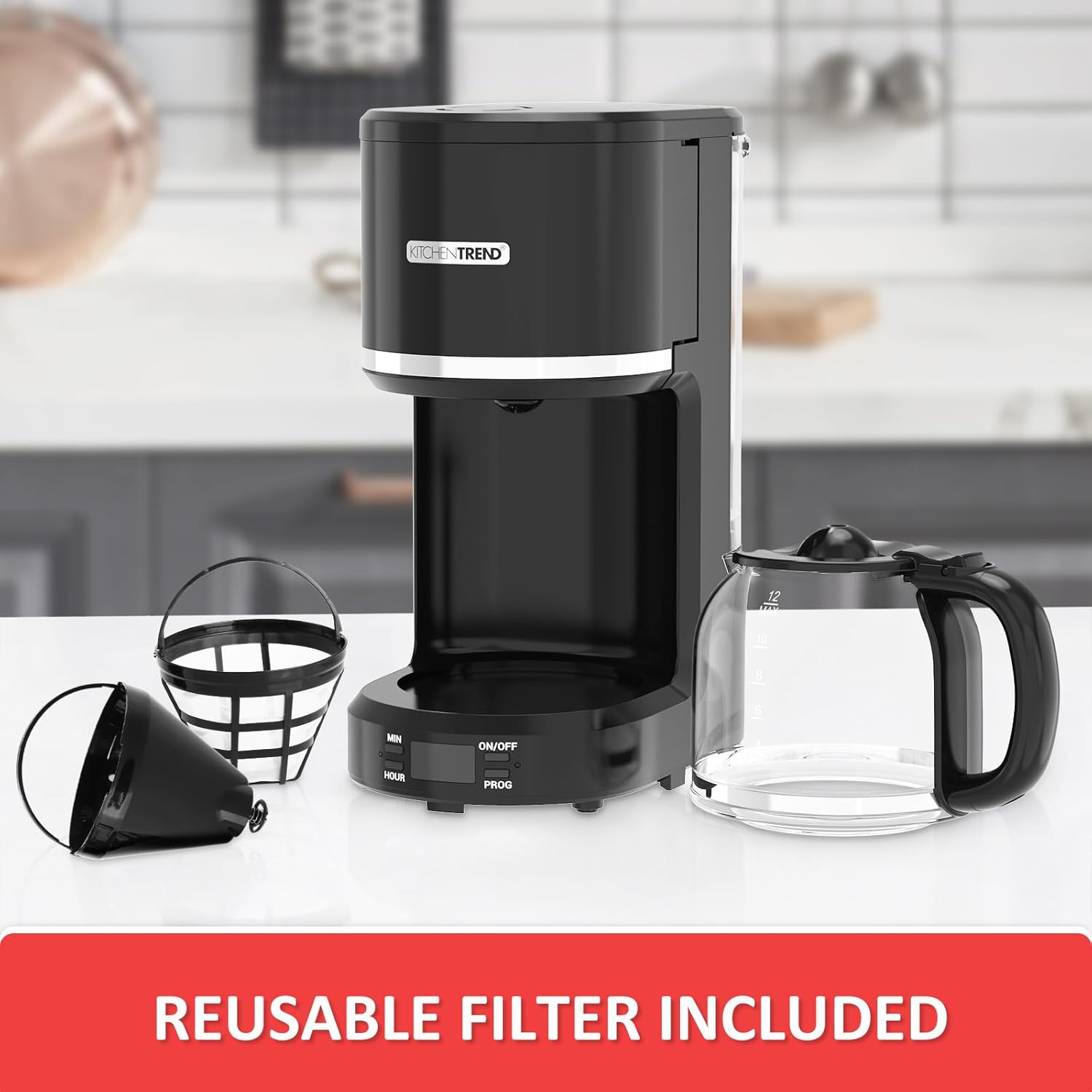 12-Cup Programmable Coffee Maker with Permanent Filter, Removable Water Reservoir Coffee Machine, Drip Coffee Maker, Delay Brew, Timer  Keep Warm, Swing Open Brew Basket, Black · v2