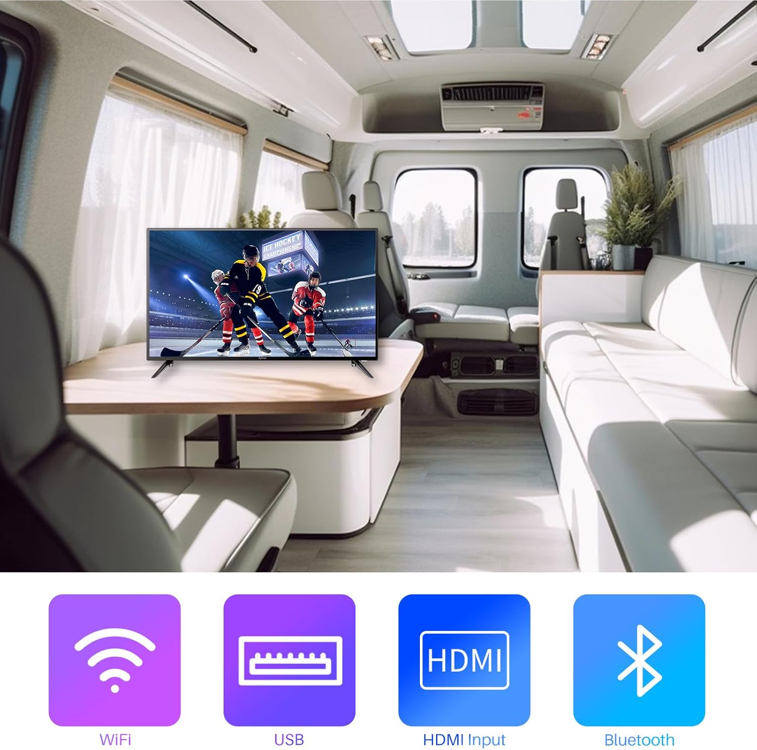SYLVOX Smart RV TV ทีวี 40 นิ้ว 12-24V สำหรับ RV Camper ขับเคลื่อนด้วย DC/AC 1080P รองรับการดาวน์โหลดแอพ Google Assistant บลูทูธ WiFi สมาร์ททีวีสำหรับบ้าน รถยนต์ รถตู้ รถบรรทุก