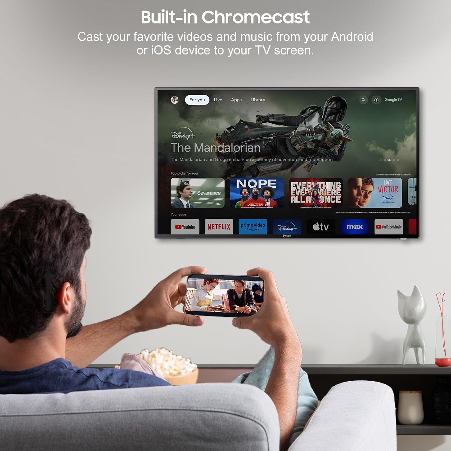 SYLVOX Smart RV TV ทีวี 40 นิ้ว 12-24V สำหรับ RV Camper ขับเคลื่อนด้วย DC/AC 1080P รองรับการดาวน์โหลดแอพ Google Assistant บลูทูธ WiFi สมาร์ททีวีสำหรับบ้าน รถยนต์ รถตู้ รถบรรทุก