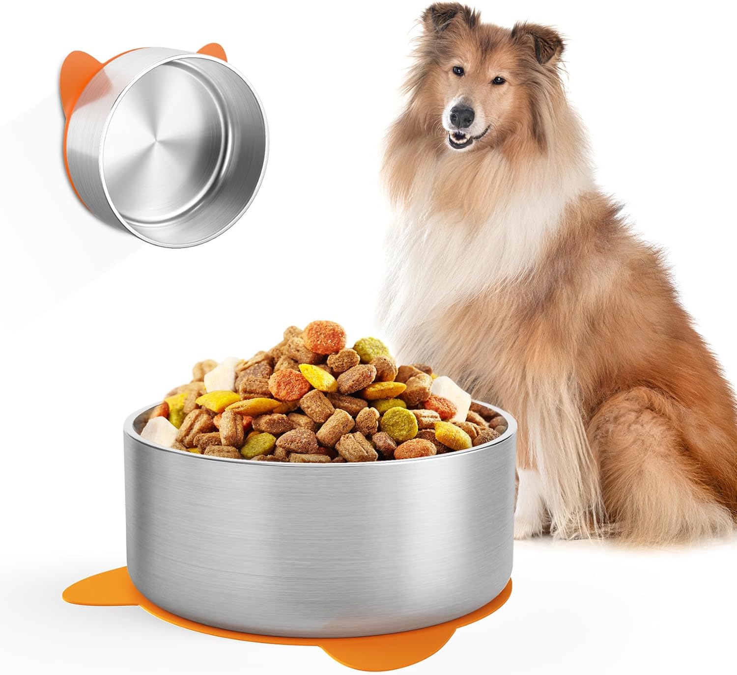 Mangkuk Anjing Stainless Steel untuk Ras Besar, Mangkuk Air untuk Anjing Besar dengan Karet Antiselip, Mangkuk Makanan Anjing untuk Anjing Besar, Mangkuk Anjing Berdinding Ganda untuk Anjing Berukuran Sedang, Piring Anjing Tahan Lama, Aman untuk Mesin Pencuci Piring 64oz