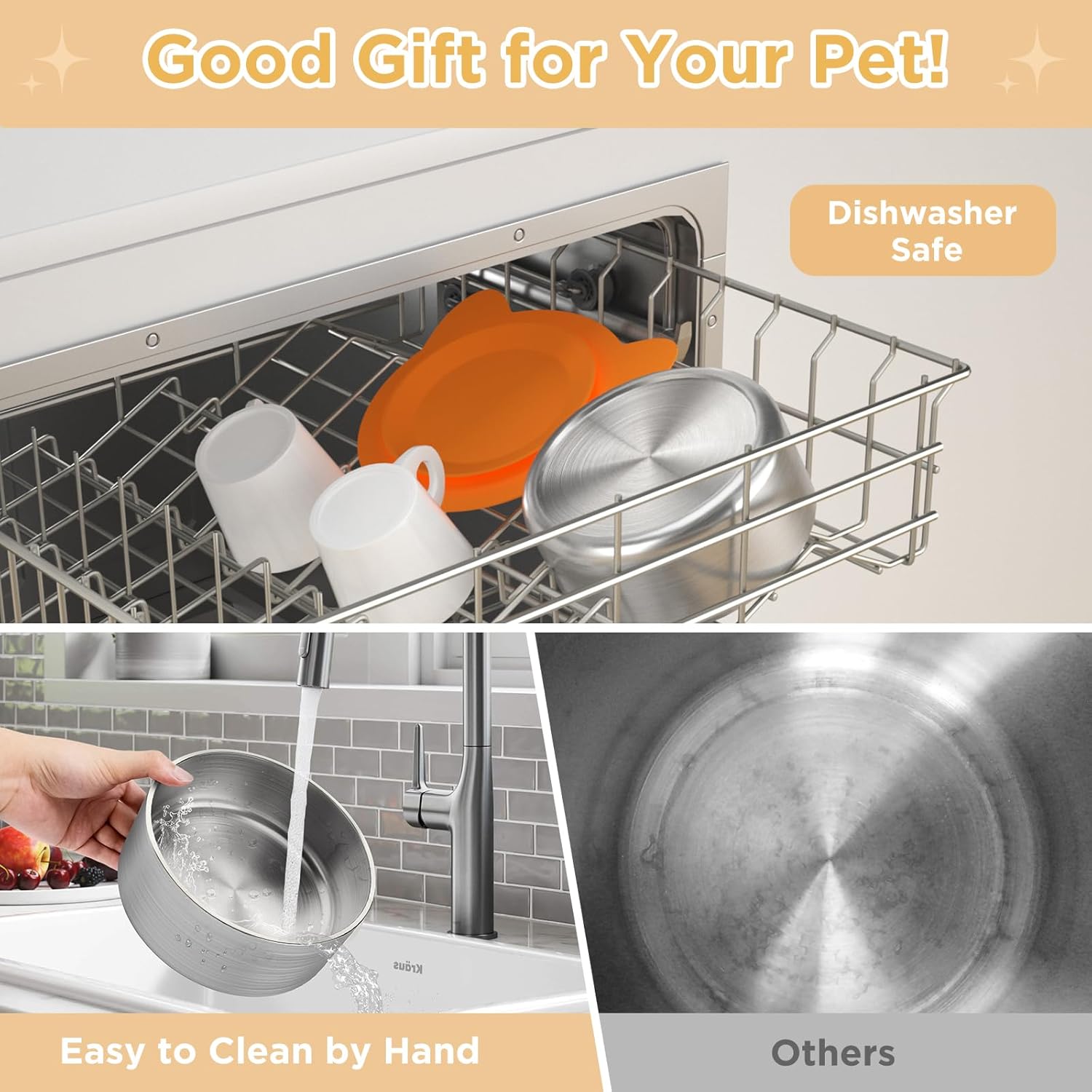 Stainless Steel Dog Bowls Large Breed, Large Dog Water Bowl with Non-Slip Rubber, Dog Food Bowl for Large Dogs, Double Wall Metal Dog Bowls Medium Sized Dog, Durable Dog Dish, Dishwasher Safe 64oz · v2