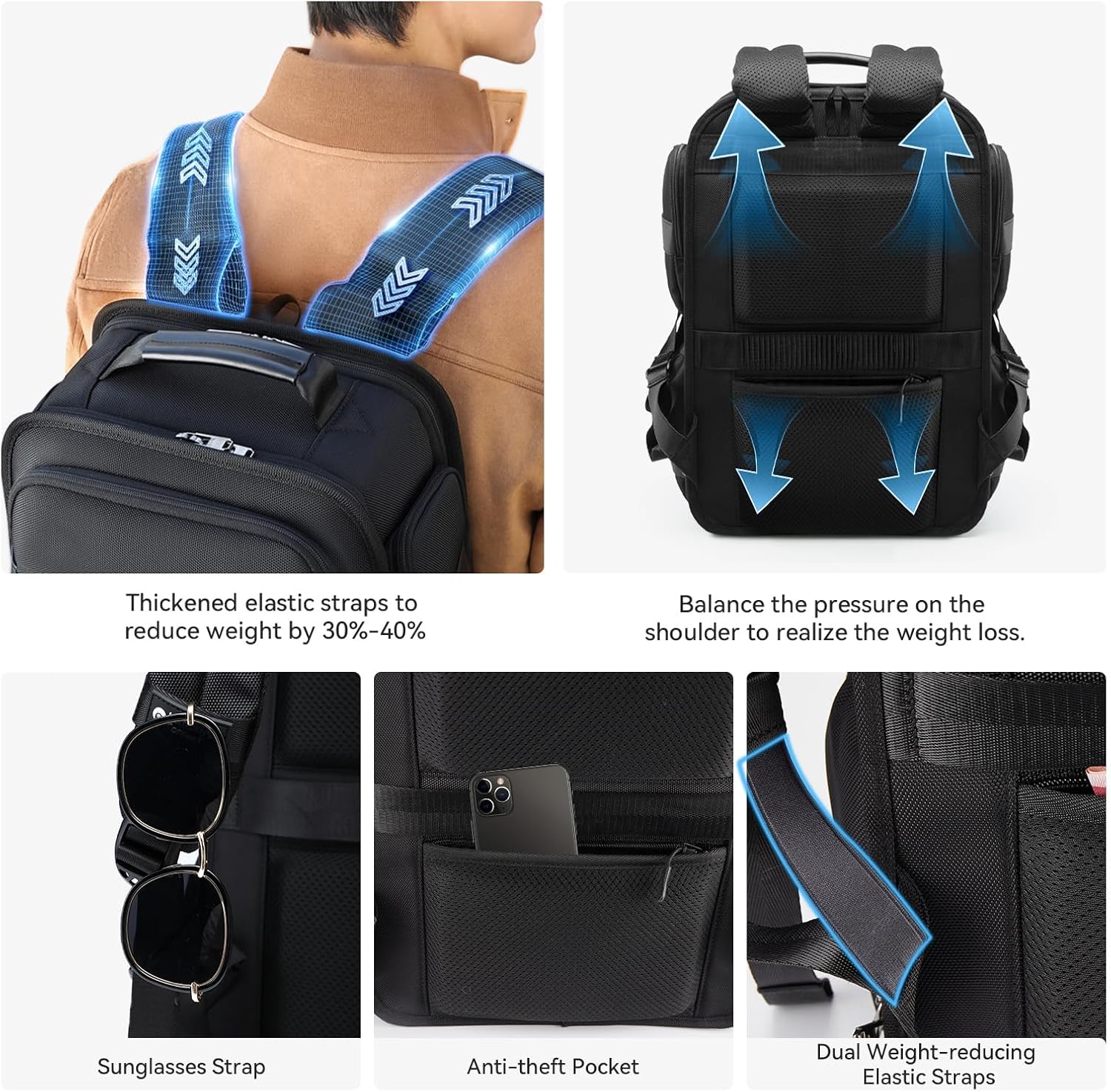 CROSSGEAR Zaino per laptop da lavoro da 16 pollici per uomo, zaino da viaggio resistente all'acqua, borsa per laptop, zaino per computer, zaino casual con porta USB per viaggiare