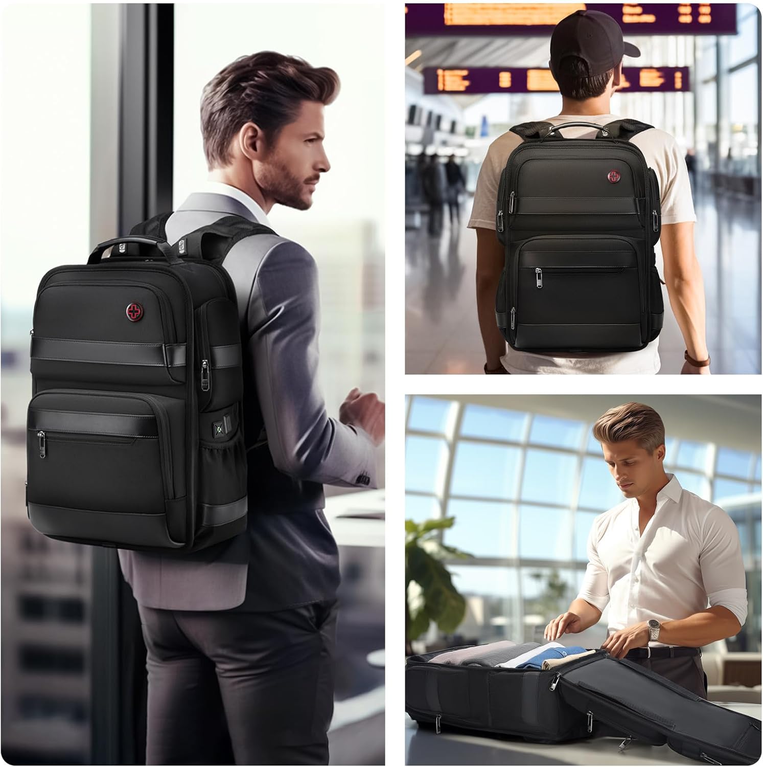 CROSSGEAR Zaino per laptop da lavoro da 16 pollici per uomo, zaino da viaggio resistente all'acqua, borsa per laptop, zaino per computer, zaino casual con porta USB per viaggiare
