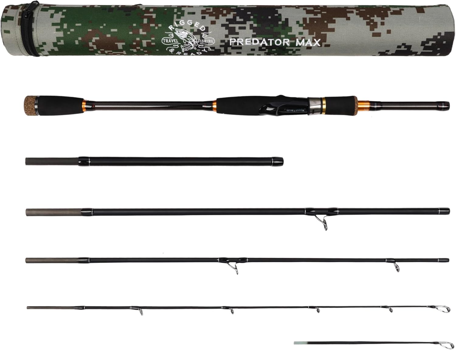Rigged and Ready Predator Series Spin-Baitcast Fishing Rods. Compact hi-Carbon rods. Unique Spin/cast Micro Trigger. 4 Rod Sections, 2 Tips, case for Mobile Travel Rod Angling. Max 15Kg 33lbs Fish
