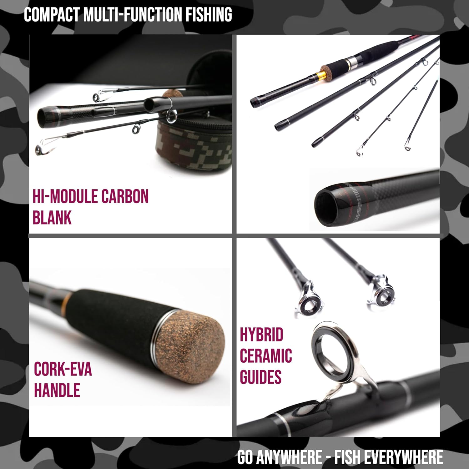 Rigged and Ready Predator Series Spin-Baitcast Fishing Rods. Compact hi-Carbon rods. Unique Spin/cast Micro Trigger. 4 Rod Sections, 2 Tips, case for Mobile Travel Rod Angling. Max 15Kg 33lbs Fish · v8