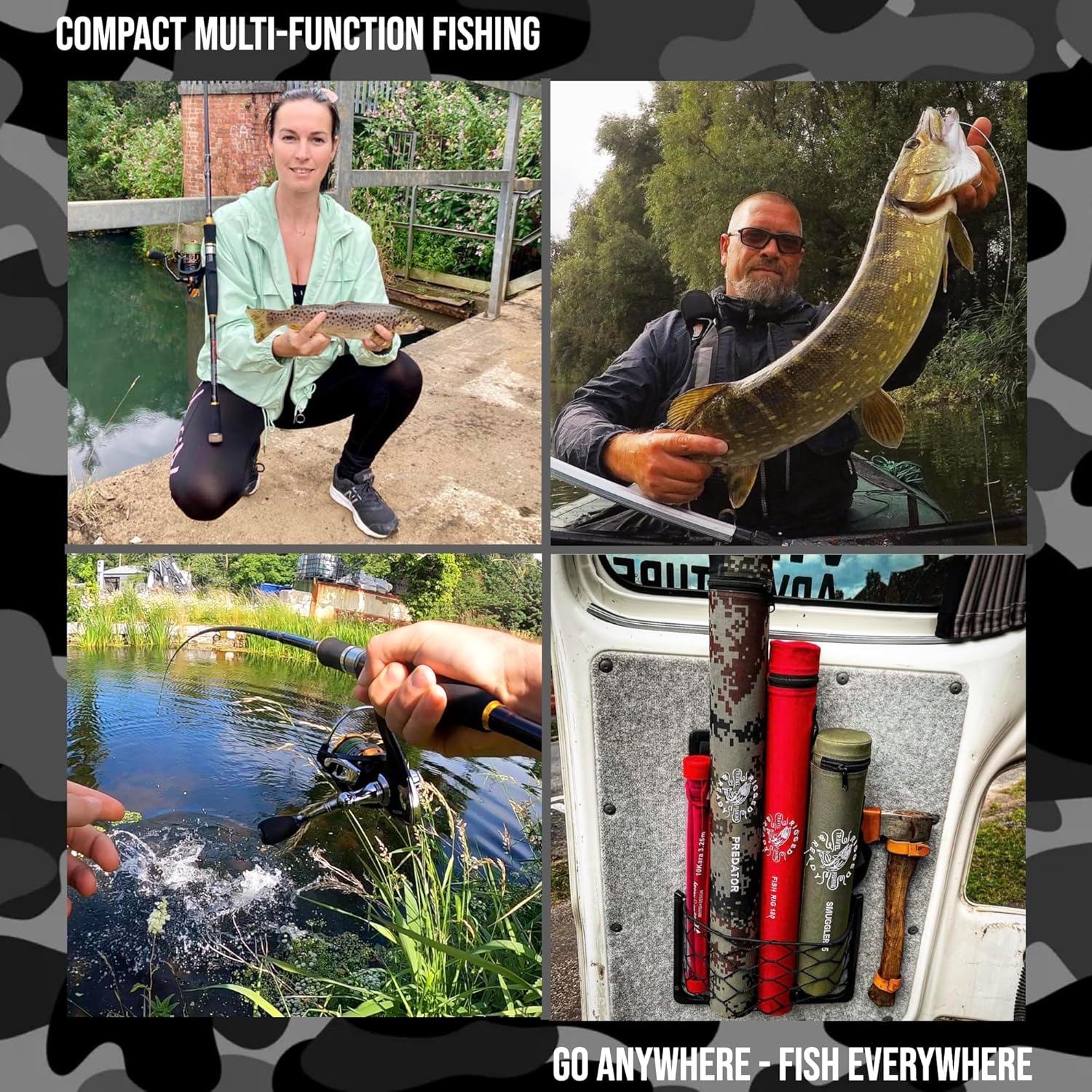 Rigged and Ready Predator Series Spin-Baitcast Fishing Rods. Compact hi-Carbon rods. Unique Spin/cast Micro Trigger. 4 Rod Sections, 2 Tips, case for Mobile Travel Rod Angling. Max 15Kg 33lbs Fish · v8