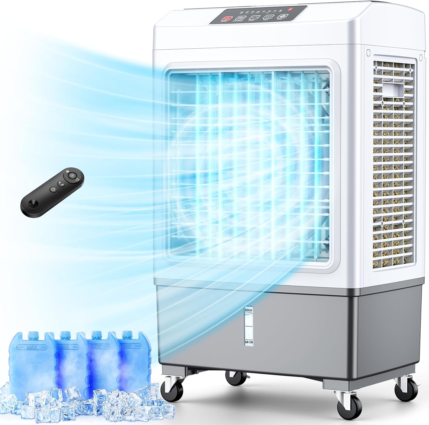 BALKO Penceresiz Klima, 35-INÇ Bataklık Soğutucu Klima, 2 Modlu 3 Hız, 2100CFM, 700sq.ft, Otomatik Kapanma için Akıllı Zamanlayıcı, 8Gal Tank amperi; Uzaktan, Daha Geniş Salınımlı Evaporatif Hava Soğutucu