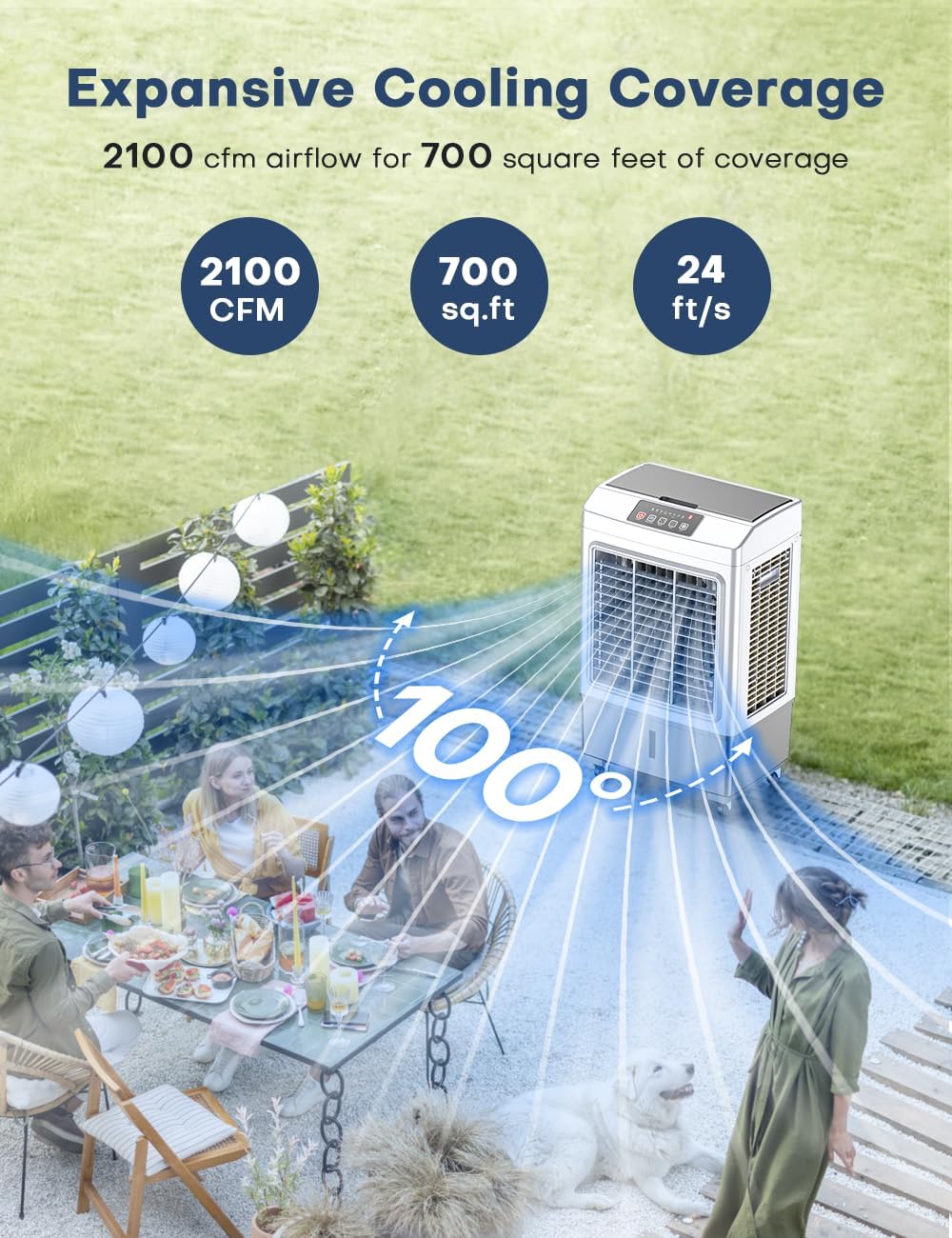 BALKO Penceresiz Klima, 35-INÇ Bataklık Soğutucu Klima, 2 Modlu 3 Hız, 2100CFM, 700sq.ft, Otomatik Kapanma için Akıllı Zamanlayıcı, 8Gal Tank amperi; Uzaktan, Daha Geniş Salınımlı Evaporatif Hava Soğutucu