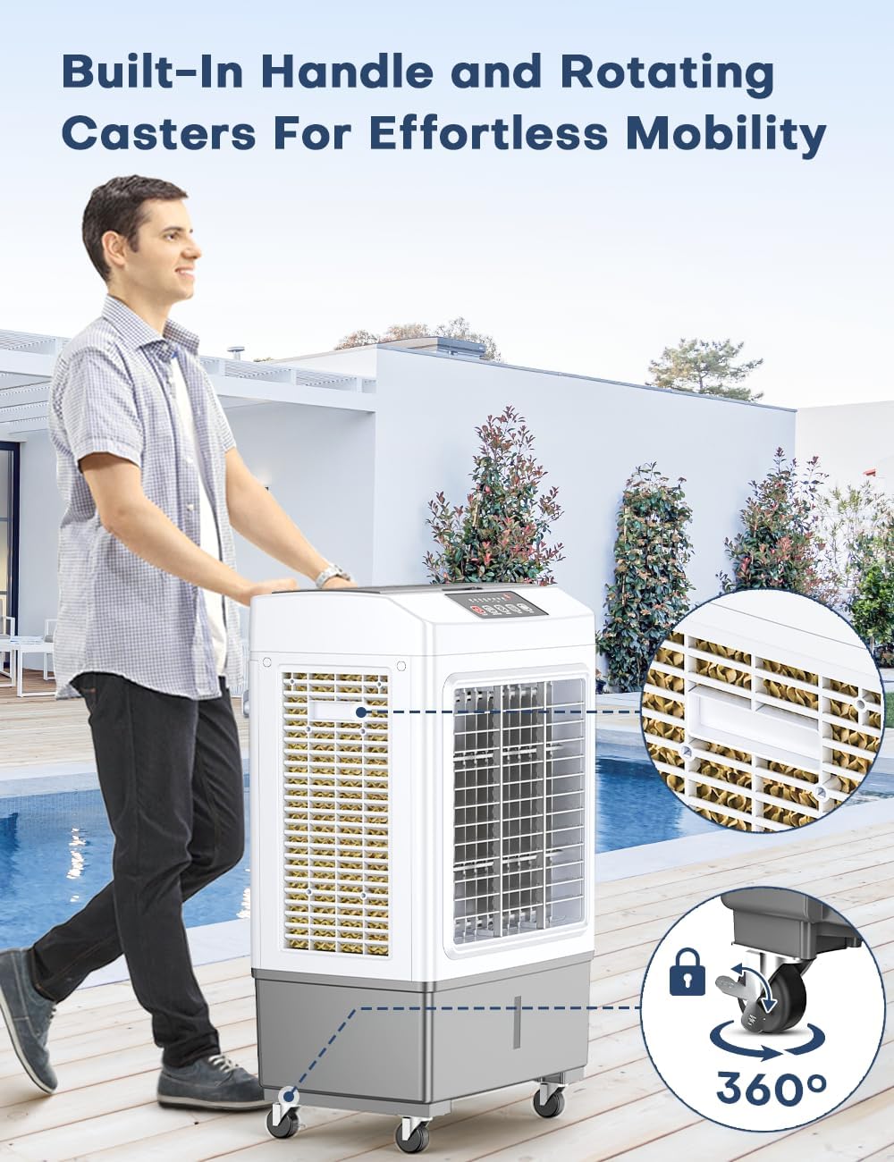 BALKO Penceresiz Klima, 35-INÇ Bataklık Soğutucu Klima, 2 Modlu 3 Hız, 2100CFM, 700sq.ft, Otomatik Kapanma için Akıllı Zamanlayıcı, 8Gal Tank amperi; Uzaktan, Daha Geniş Salınımlı Evaporatif Hava Soğutucu