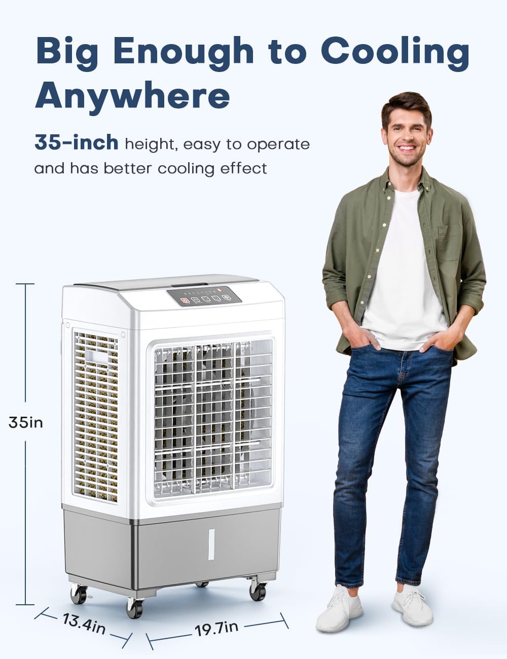 BALKO Penceresiz Klima, 35-INÇ Bataklık Soğutucu Klima, 2 Modlu 3 Hız, 2100CFM, 700sq.ft, Otomatik Kapanma için Akıllı Zamanlayıcı, 8Gal Tank amperi; Uzaktan, Daha Geniş Salınımlı Evaporatif Hava Soğutucu