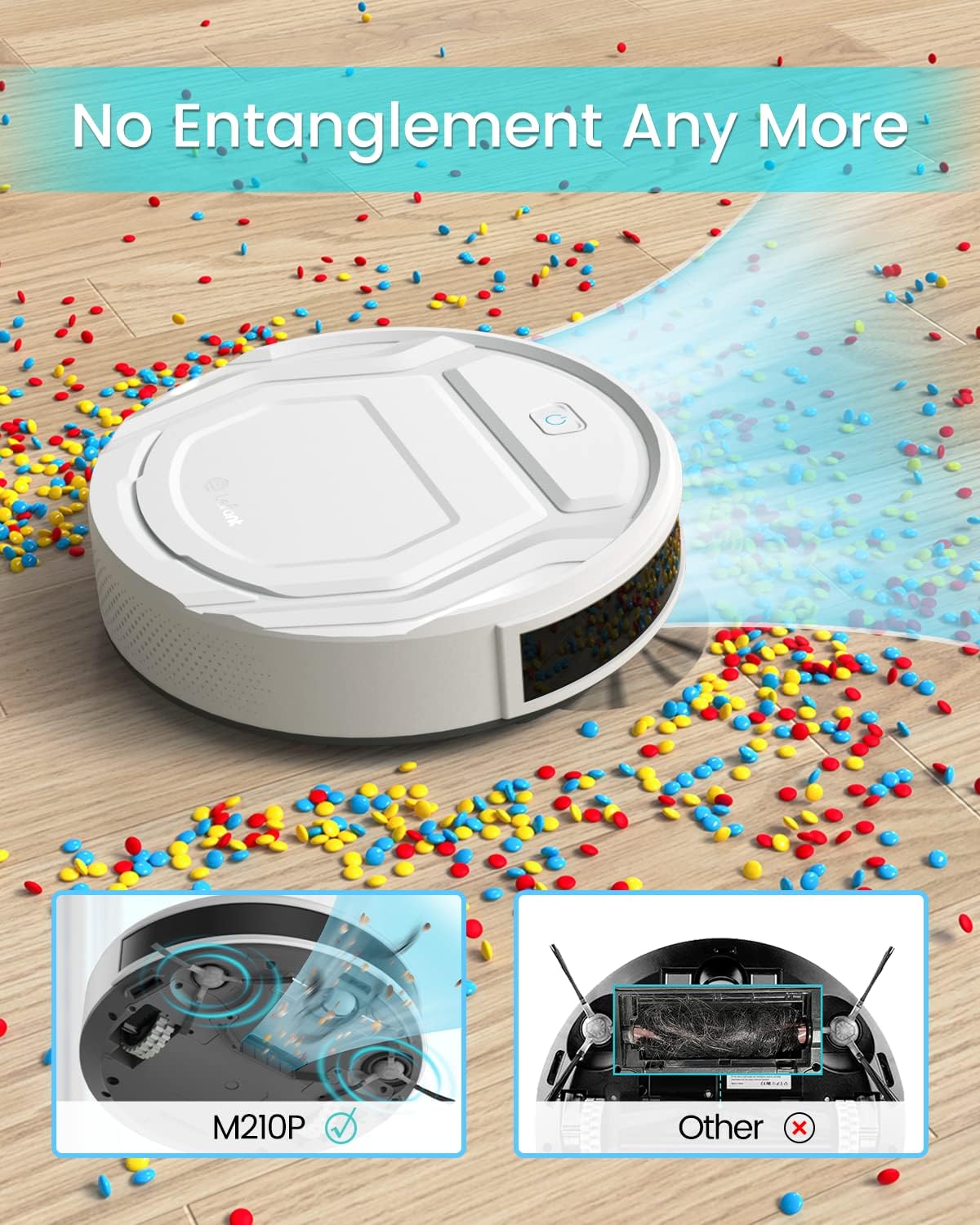 Lefant M210 Pro Robot Vacuum with 2200Pa Suction, 120 Mins Runtime, 6 Cleaning Modes, Quiet, Self-Charging, Wi-Fi/App Control, Ideal for Pet Hair and Hard Floor, White