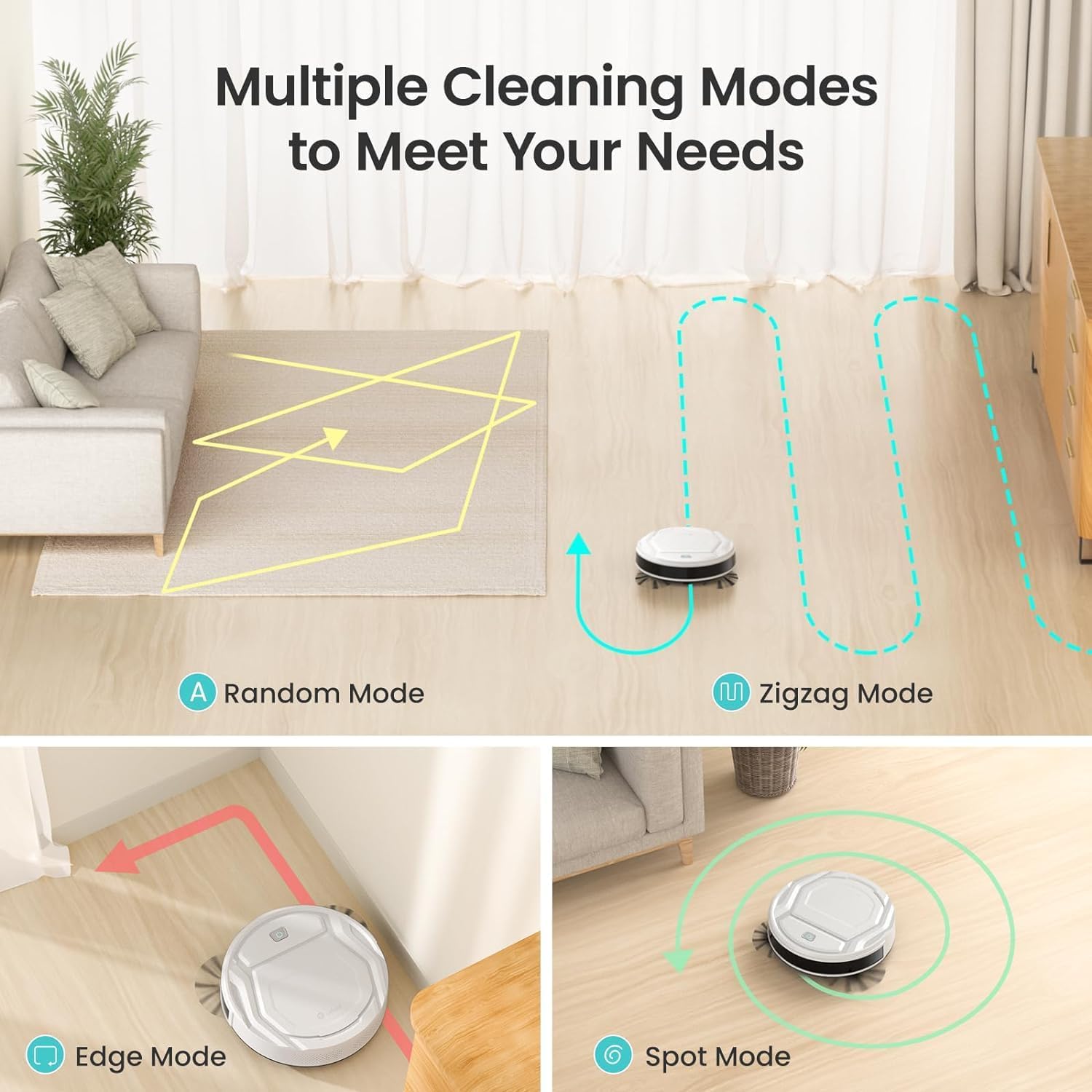 Lefant M210 Pro Robot Vacuum with 2200Pa Suction, 120 Mins Runtime, 6 Cleaning Modes, Quiet, Self-Charging, Wi-Fi/App Control, Ideal for Pet Hair and Hard Floor, White