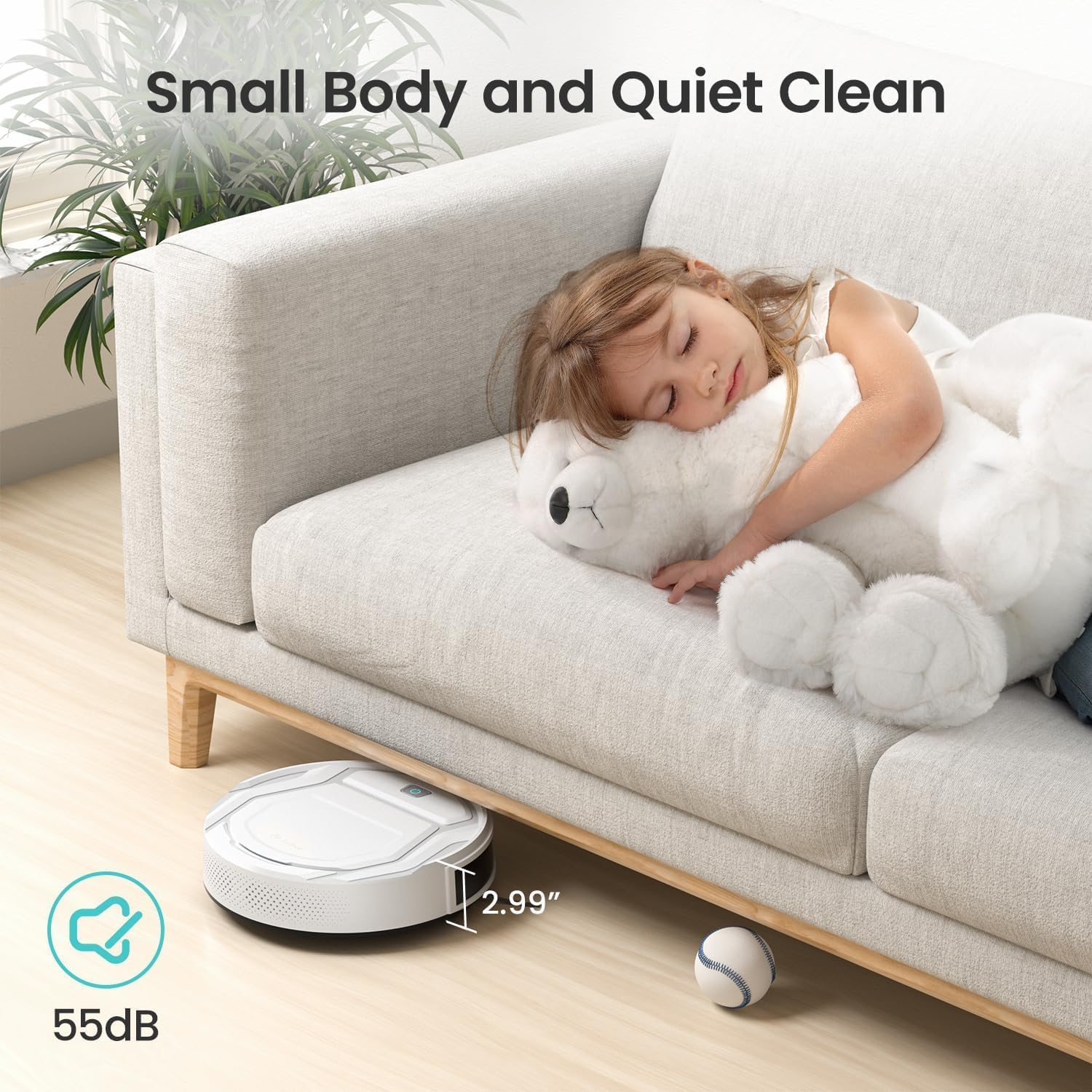 Lefant M210 Pro Robot Vacuum with 2200Pa Suction, 120 Mins Runtime, 6 Cleaning Modes, Quiet, Self-Charging, Wi-Fi/App Control, Ideal for Pet Hair and Hard Floor, White