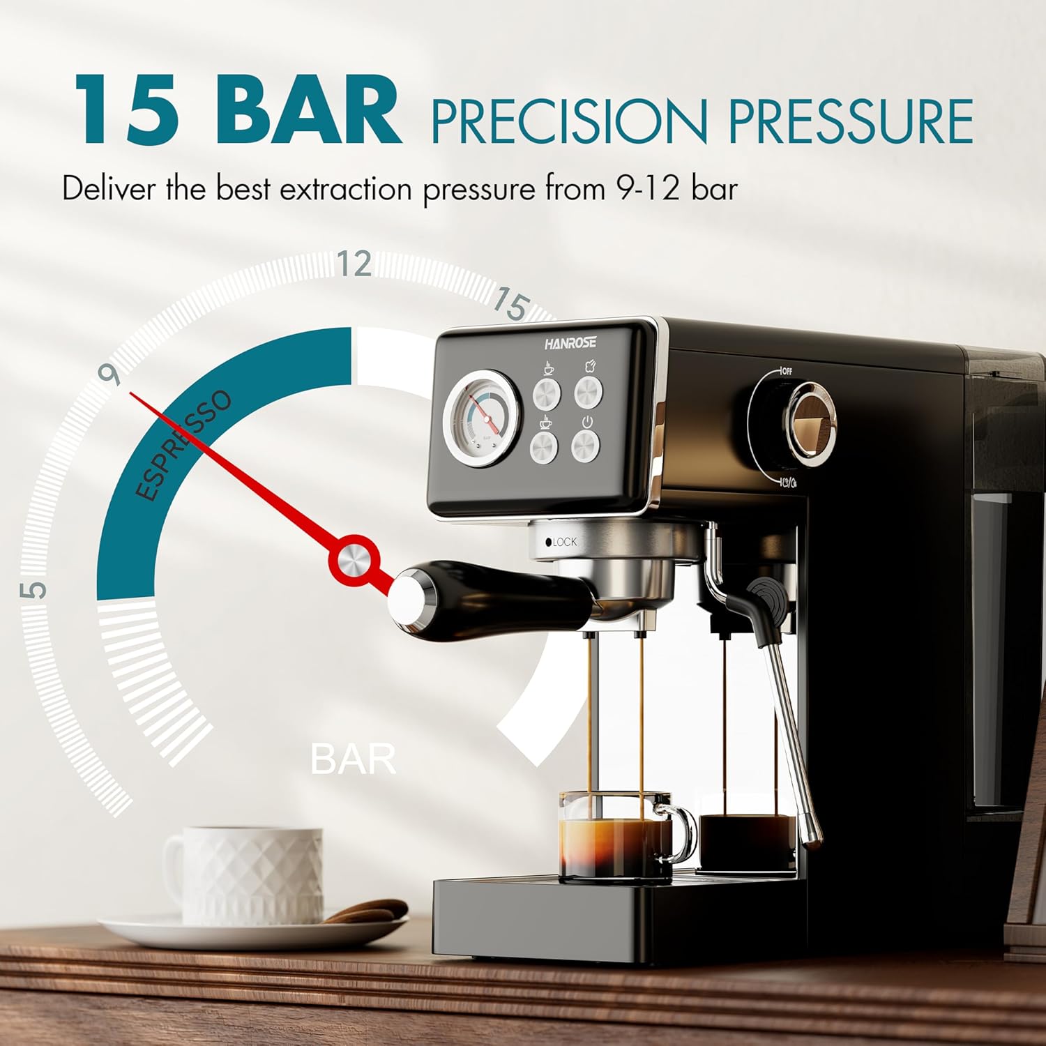 Espresso Machine 15 Bar, Espresso Machines with Milk Frother Steam Wand, Black Espresso Coffee Machine for Home, Stainless Steel Espresso Maker Compact, Cappuccino  Latte Machine · v2