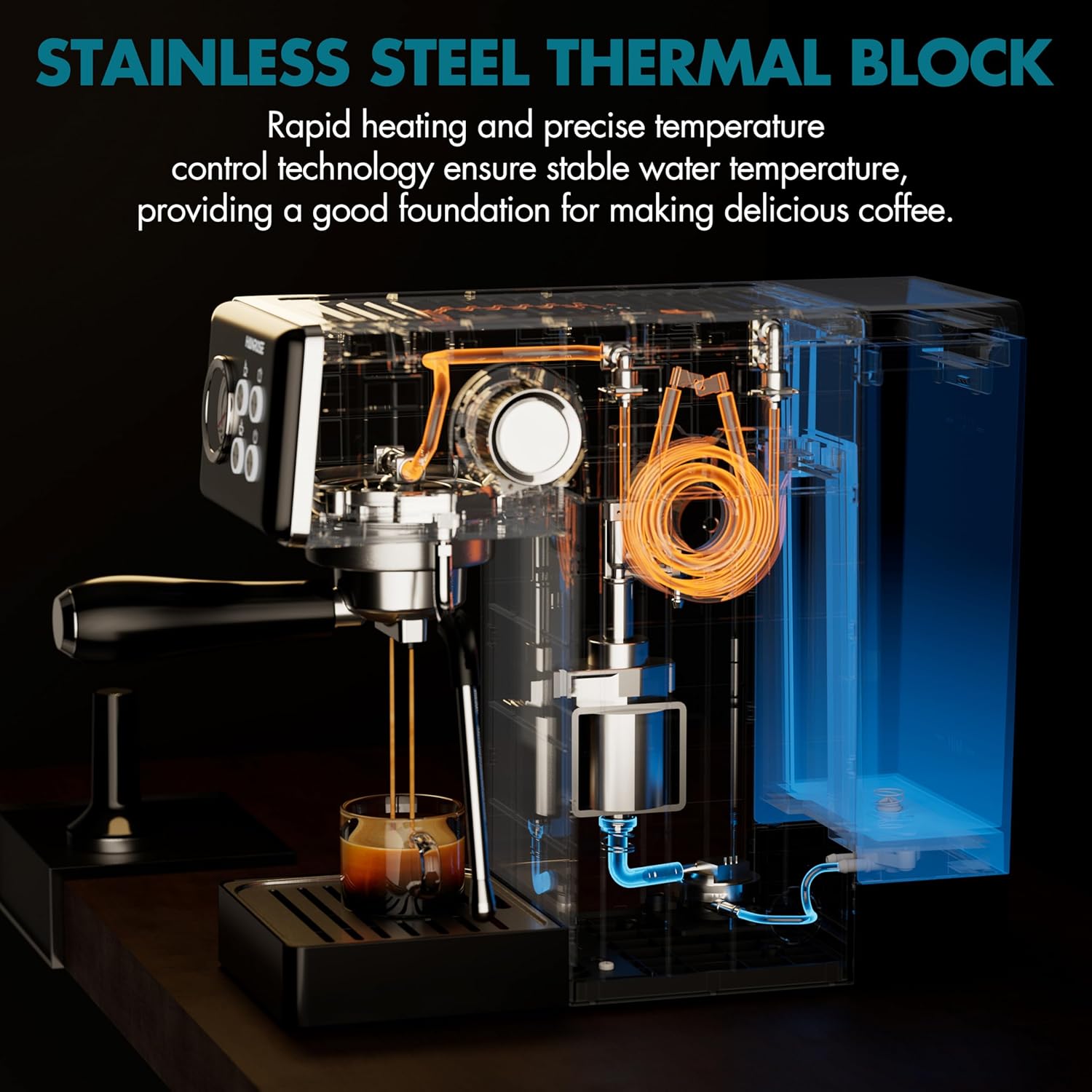 Espresso Machine 15 Bar, Espresso Machines with Milk Frother Steam Wand, Black Espresso Coffee Machine for Home, Stainless Steel Espresso Maker Compact, Cappuccino  Latte Machine · v2
