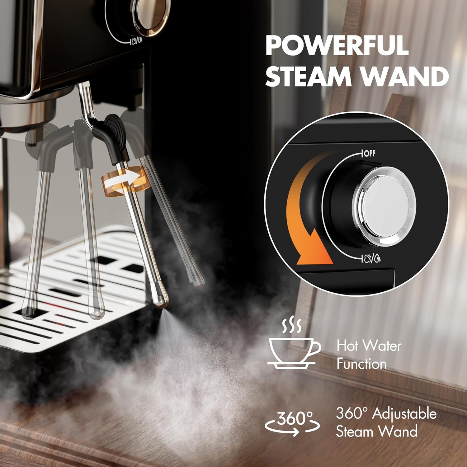 Espresso Machine 15 Bar, Espresso Machines with Milk Frother Steam Wand, Black Espresso Coffee Machine for Home, Stainless Steel Espresso Maker Compact, Cappuccino  Latte Machine · v2