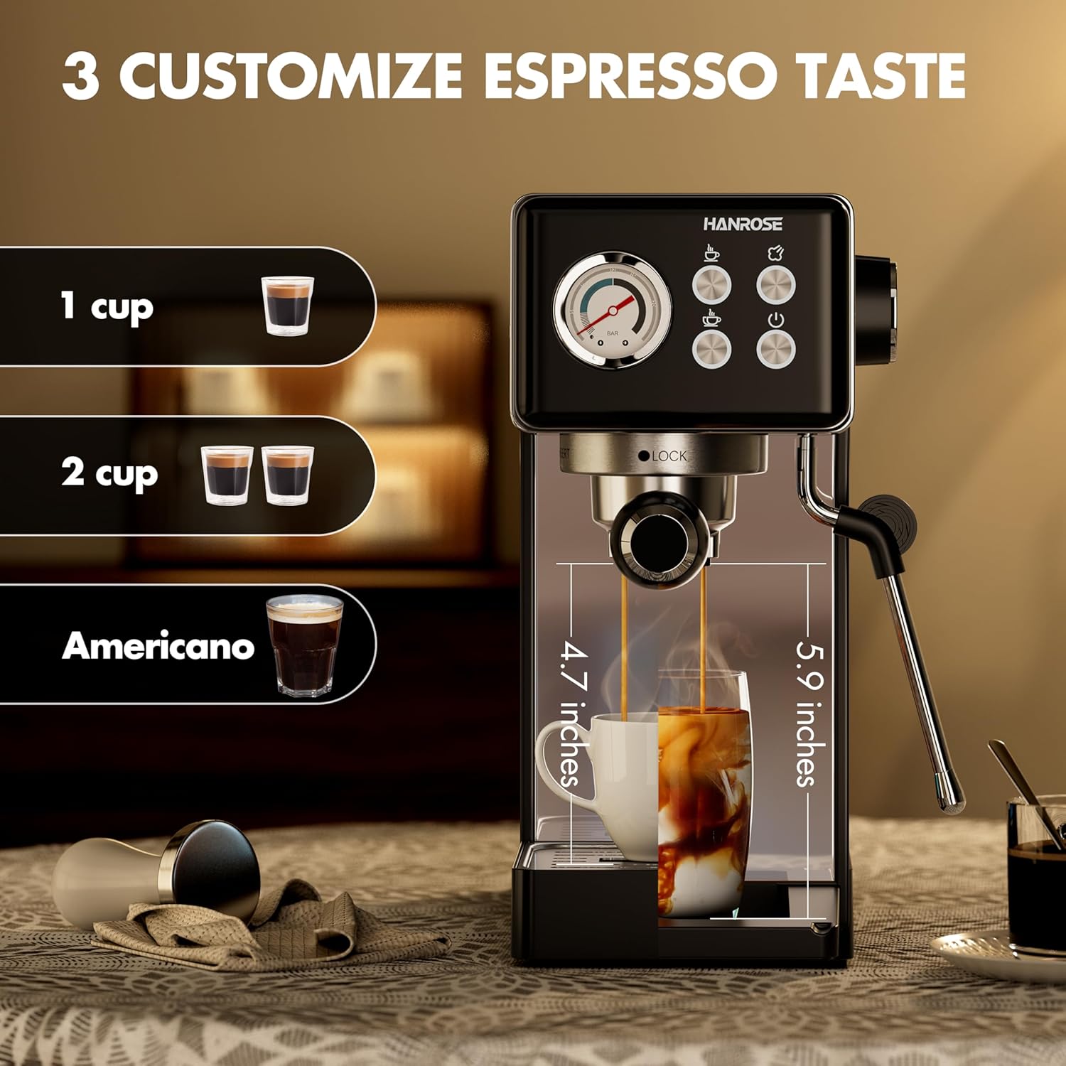 Espresso Machine 15 Bar, Espresso Machines with Milk Frother Steam Wand, Black Espresso Coffee Machine for Home, Stainless Steel Espresso Maker Compact, Cappuccino  Latte Machine · v2