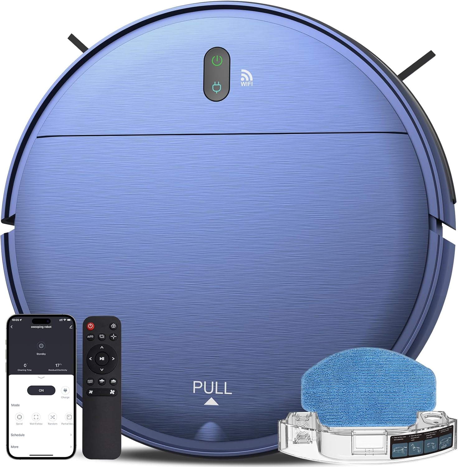 ZCWA Kombination aus Saugroboter und Wischmopp, 2-in-1-Wischroboter mit WLAN/App, Roboter-Staubsauger, Zeitplaneinstellungen, Selbstaufladung, ideal für Hartböden, Tierhaare und niedrigflorige Teppiche