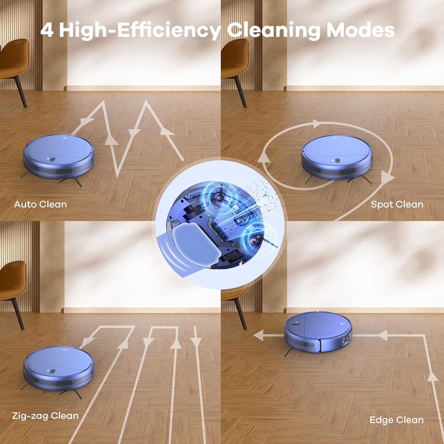 ZCWA Kombination aus Saugroboter und Wischmopp, 2-in-1-Wischroboter mit WLAN/App, Roboter-Staubsauger, Zeitplaneinstellungen, Selbstaufladung, ideal für Hartböden, Tierhaare und niedrigflorige Teppiche