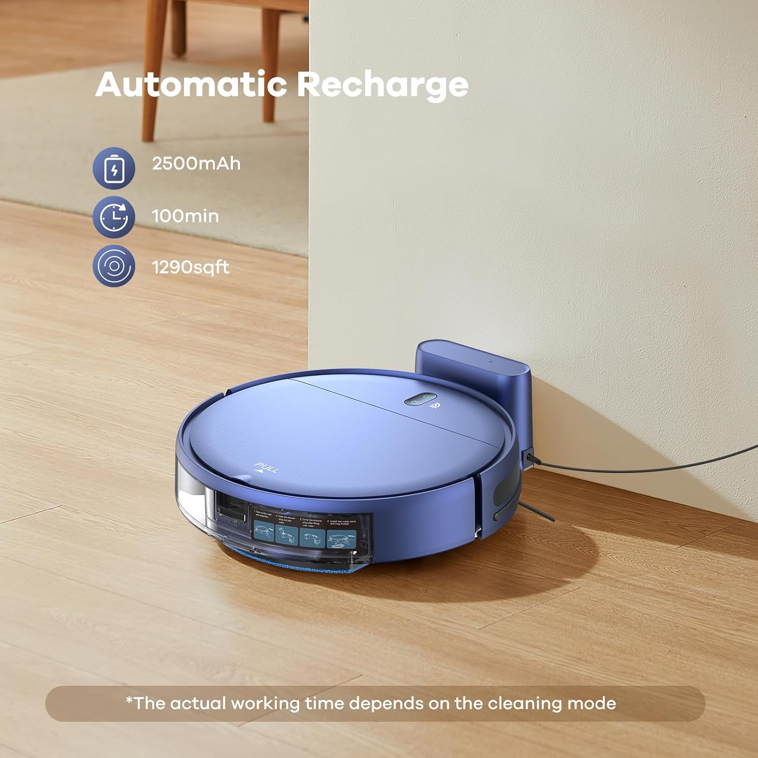 ZCWA Kombination aus Saugroboter und Wischmopp, 2-in-1-Wischroboter mit WLAN/App, Roboter-Staubsauger, Zeitplaneinstellungen, Selbstaufladung, ideal für Hartböden, Tierhaare und niedrigflorige Teppiche