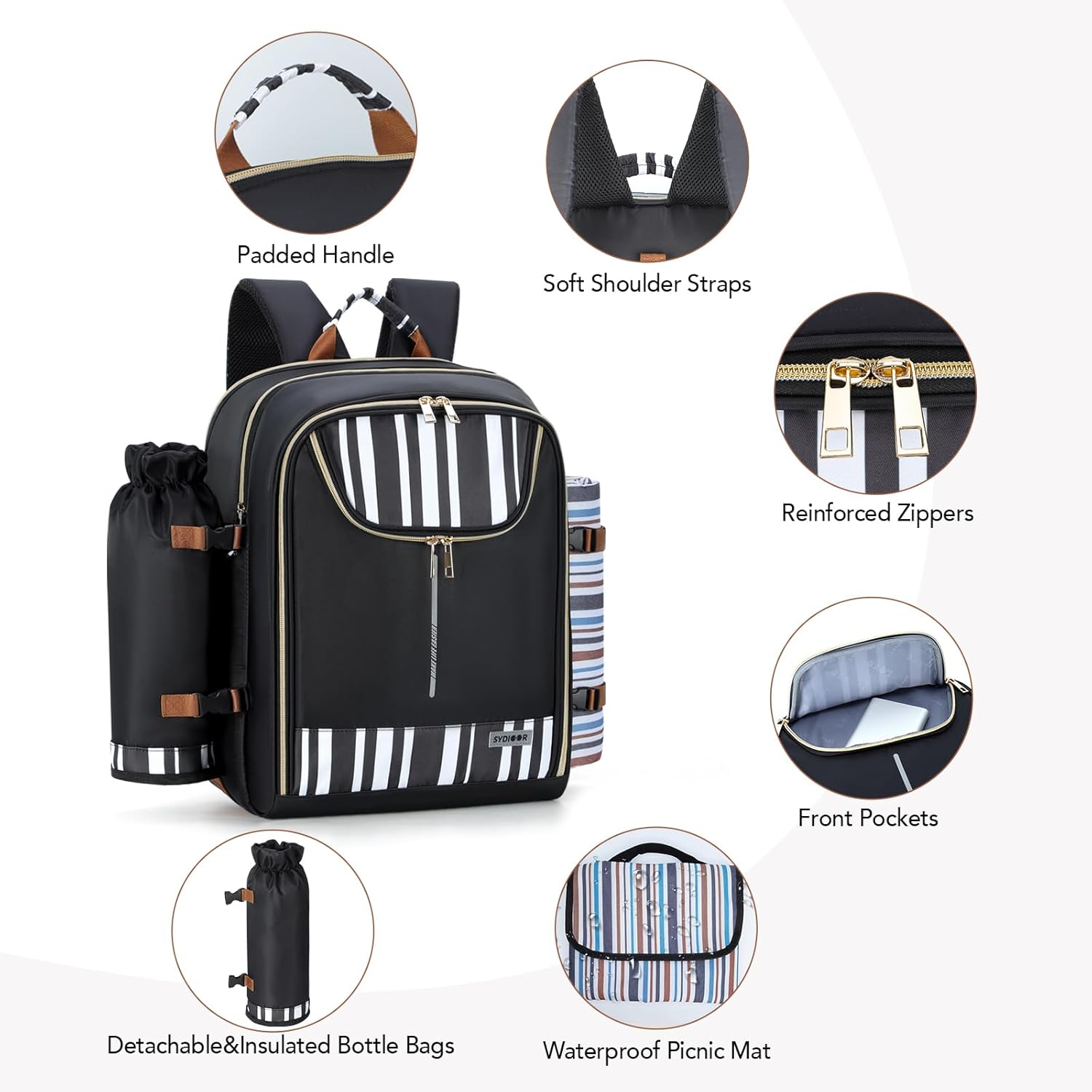 Trolley Picnic Backpack for 4 Person - Blanket  Tableware Set, Detachable Wine Pouch - Ideal for Beach, BBQ, Camping, Trip, Park, Gifts for Friends, Adventures, Patio, Lawn, Garden · v2