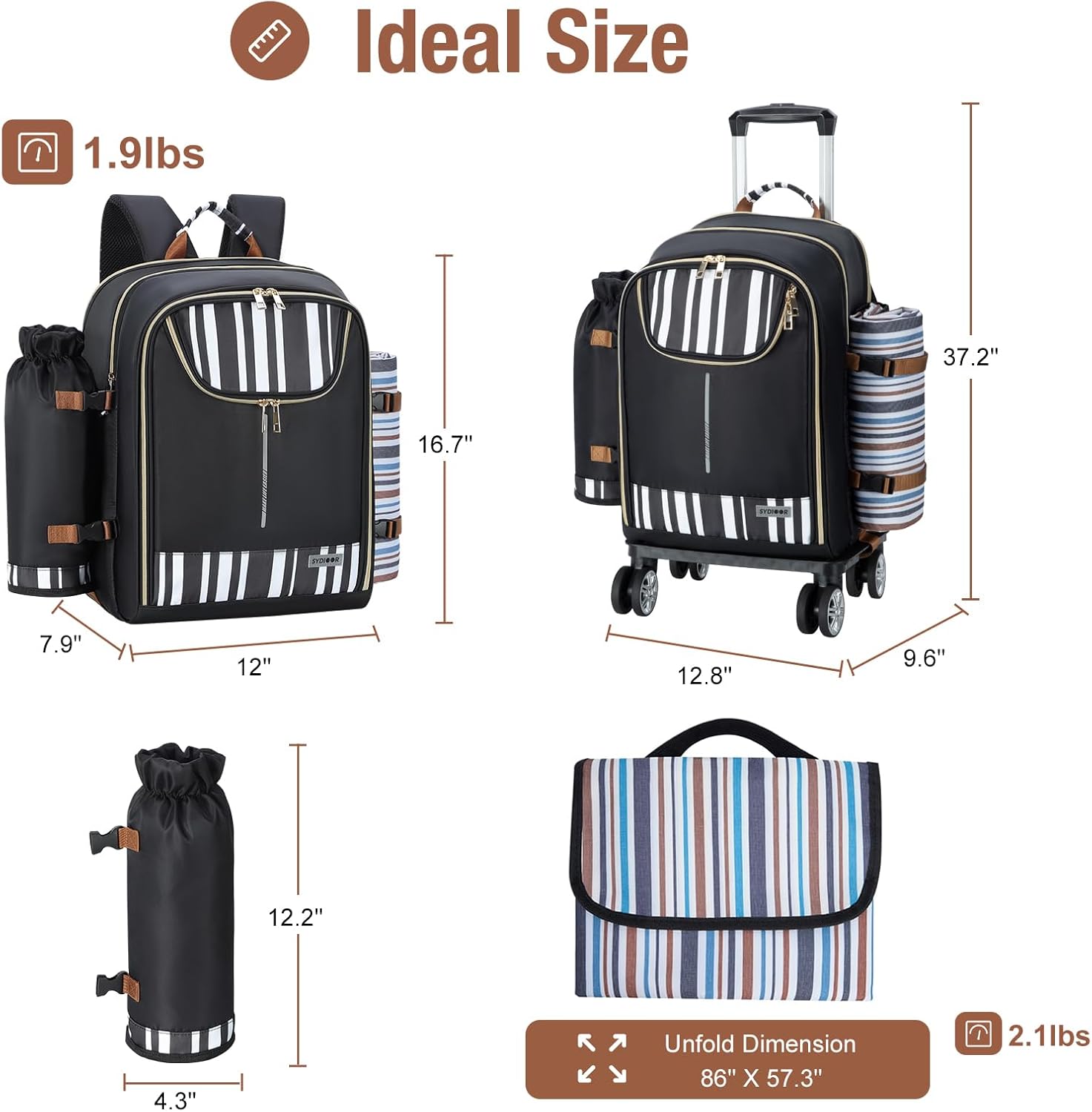 Trolley Picnic Backpack for 4 Person - Blanket  Tableware Set, Detachable Wine Pouch - Ideal for Beach, BBQ, Camping, Trip, Park, Gifts for Friends, Adventures, Patio, Lawn, Garden · v2