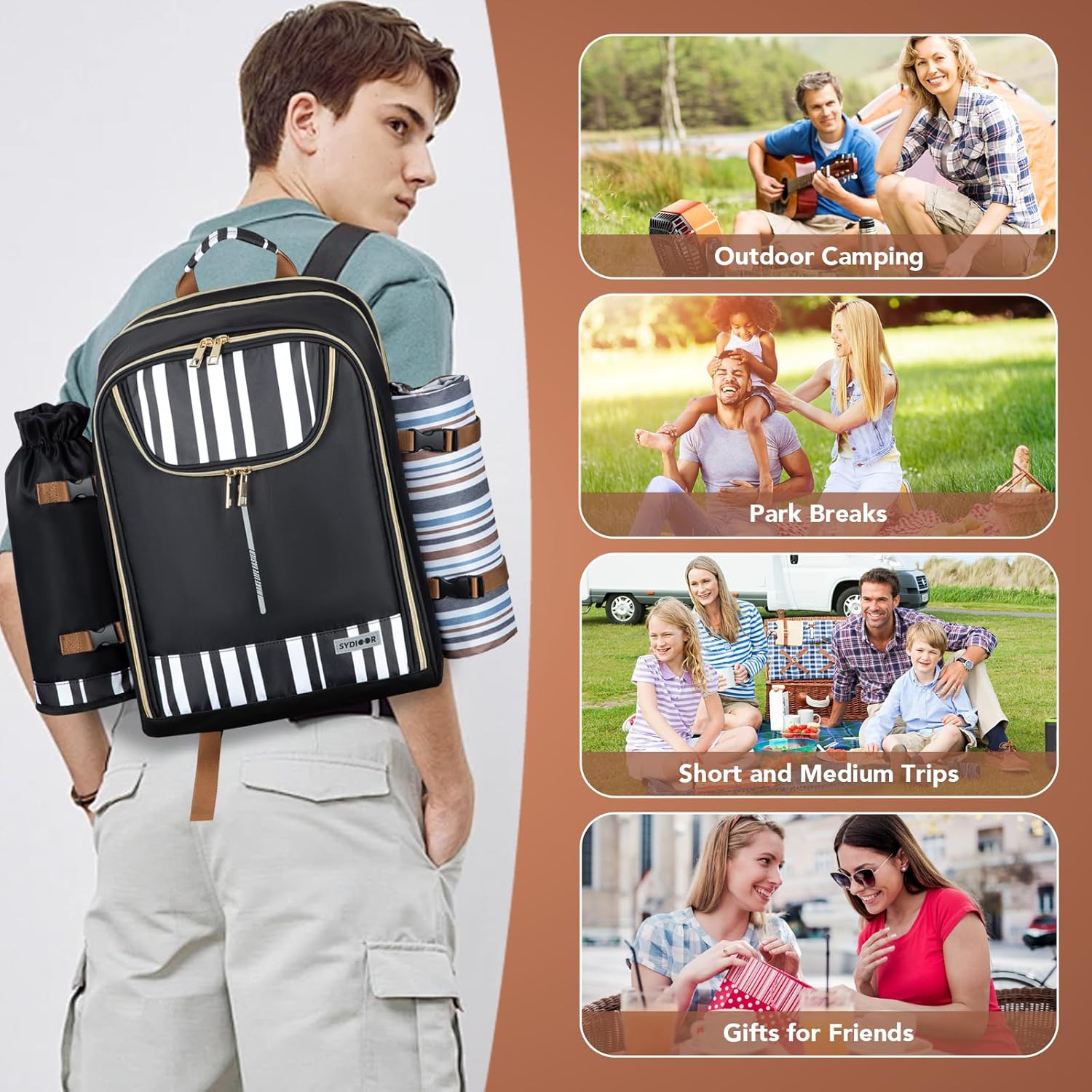 Trolley Picnic Backpack for 4 Person - Blanket  Tableware Set, Detachable Wine Pouch - Ideal for Beach, BBQ, Camping, Trip, Park, Gifts for Friends, Adventures, Patio, Lawn, Garden · v2