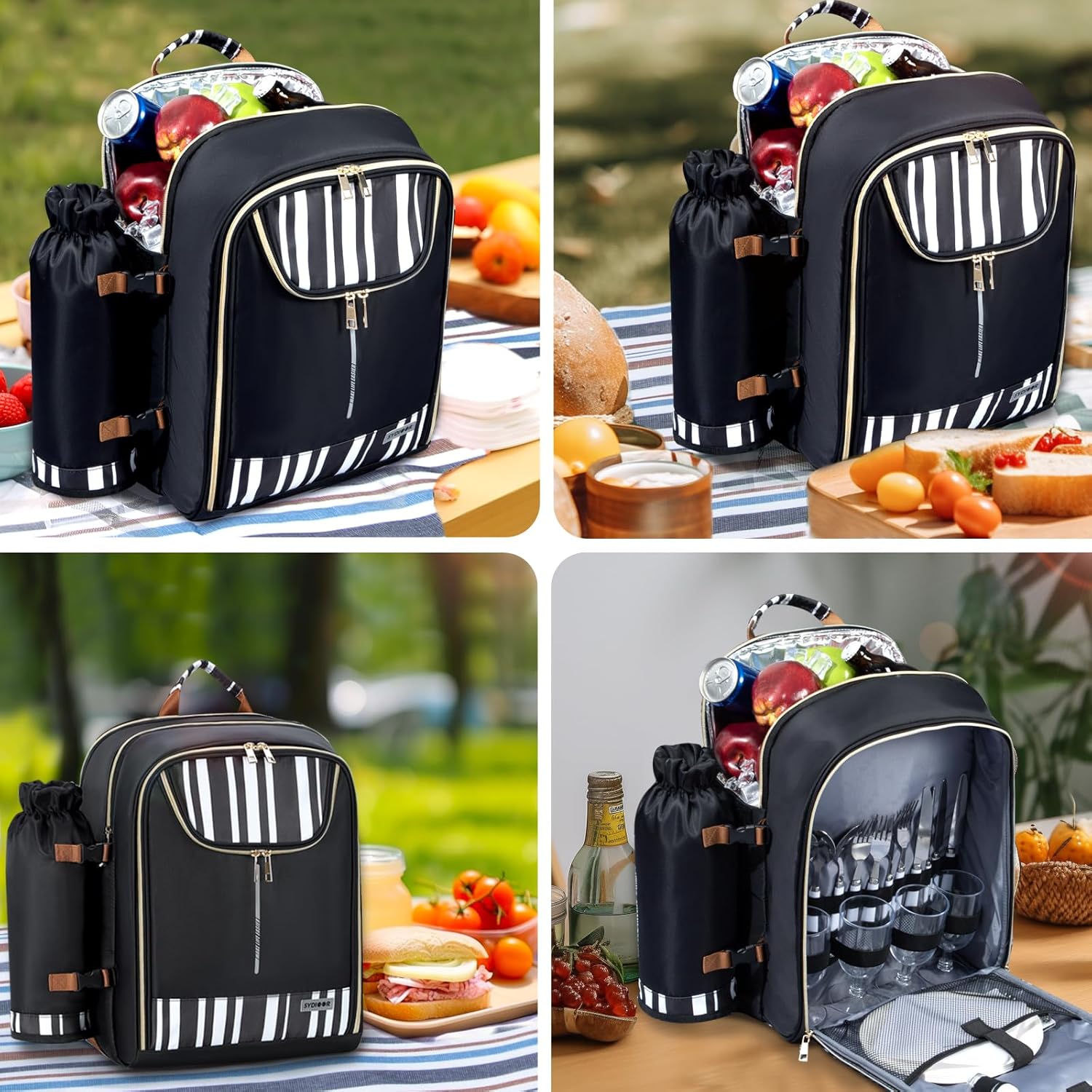 Trolley Picnic Backpack for 4 Person - Blanket  Tableware Set, Detachable Wine Pouch - Ideal for Beach, BBQ, Camping, Trip, Park, Gifts for Friends, Adventures, Patio, Lawn, Garden · v2