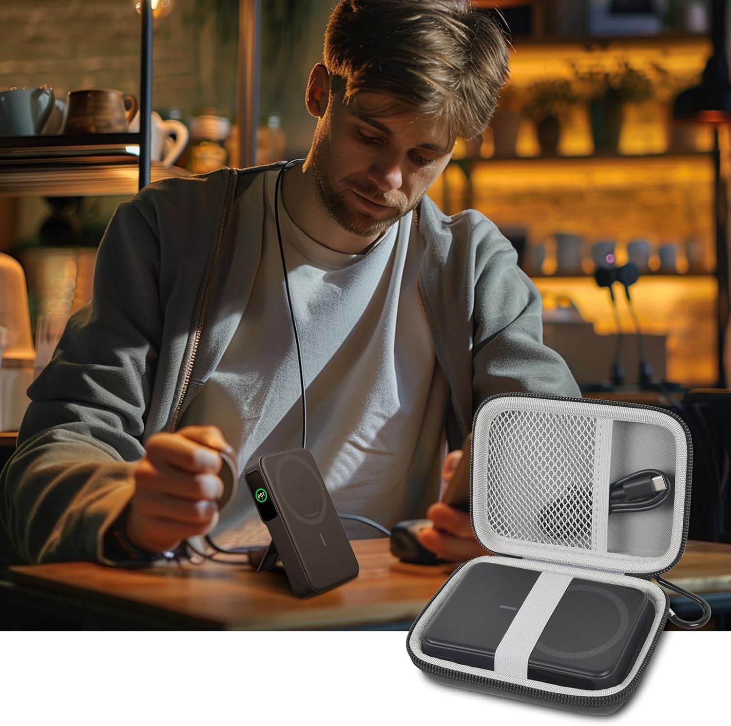 Étui de chargement portable compatible avec la banque d'alimentation Anker MagGo (10K), batterie MagSafe 15 W, support de rangement pour téléphone portable 633/622/621/321/A1654, 10 000 mAh, 5 000 mAh, alimentation électrique pour téléphone portable - Sac de transport uniquement