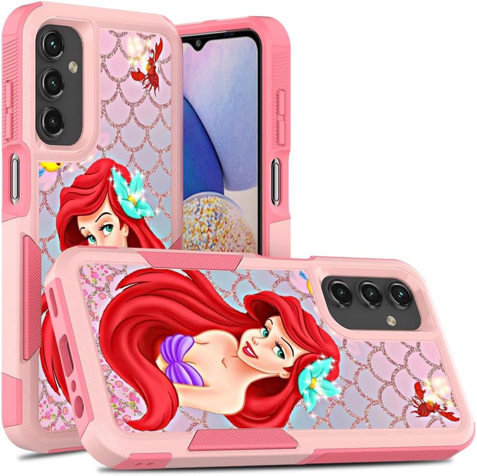for Galaxy A15, Cute Mermaid Design Dual Layer Heavy Duty Shockproof Defender Case Silicone Protective Armor Women Girl Phone Covers for Samsung Galaxy A15 5G