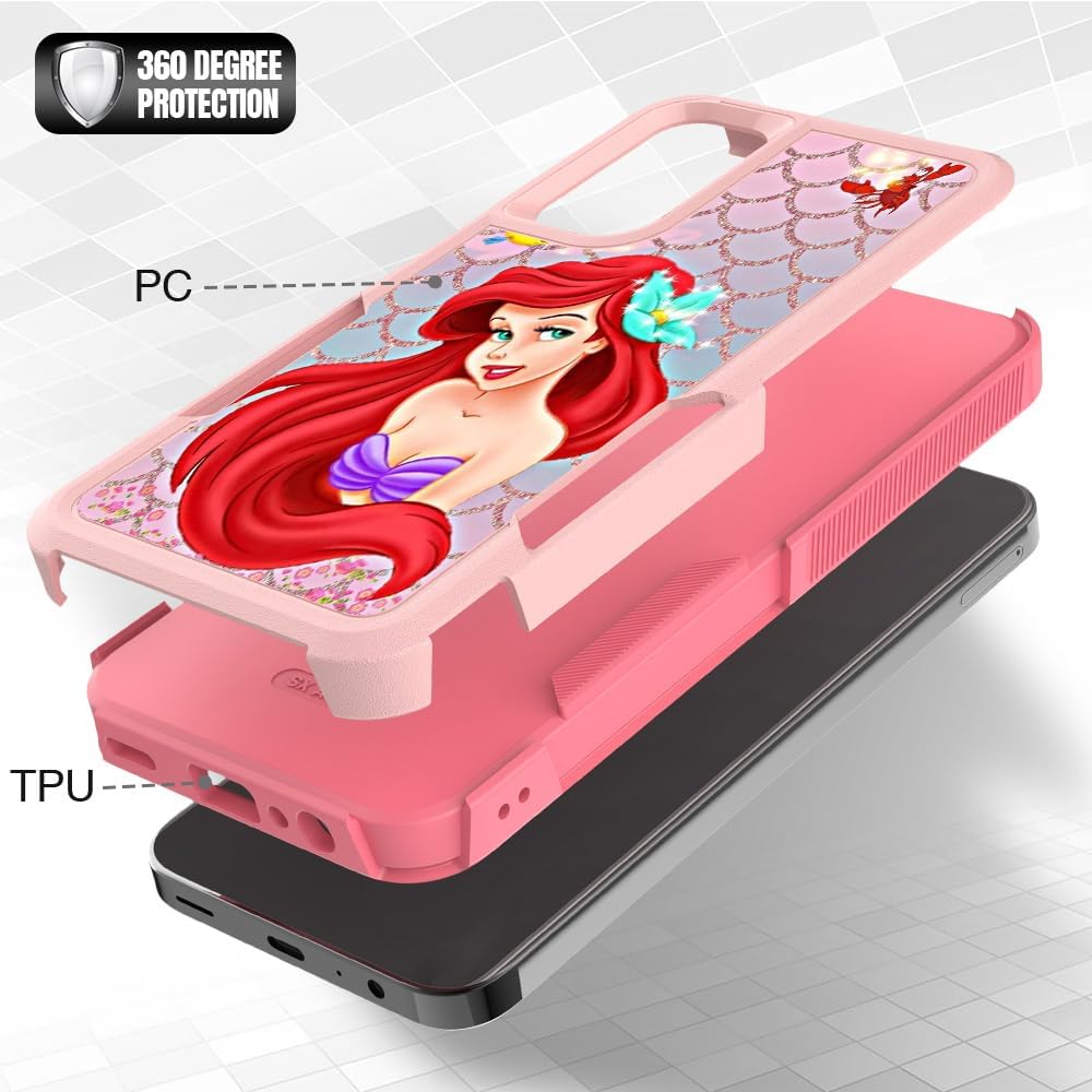 for Galaxy A15, Cute Mermaid Design Dual Layer Heavy Duty Shockproof Defender Case Silicone Protective Armor Women Girl Phone Covers for Samsung Galaxy A15 5G