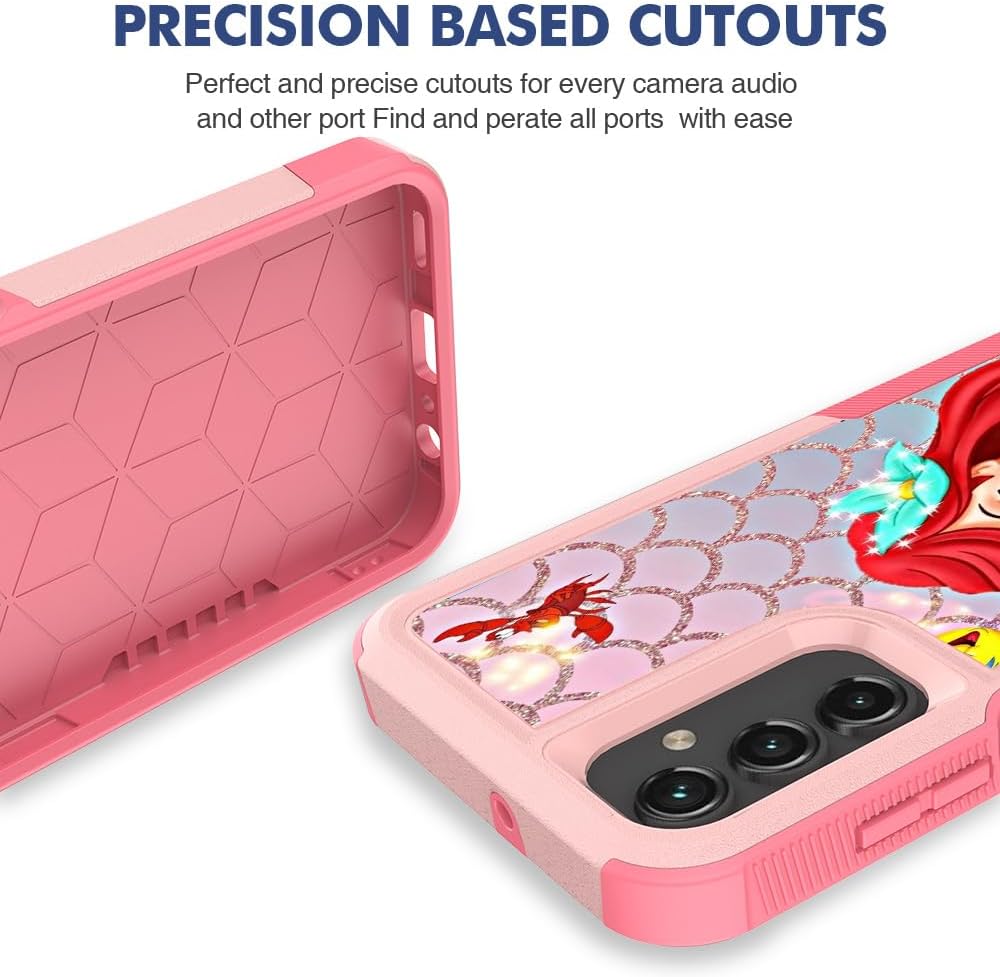 for Galaxy A15, Cute Mermaid Design Dual Layer Heavy Duty Shockproof Defender Case Silicone Protective Armor Women Girl Phone Covers for Samsung Galaxy A15 5G