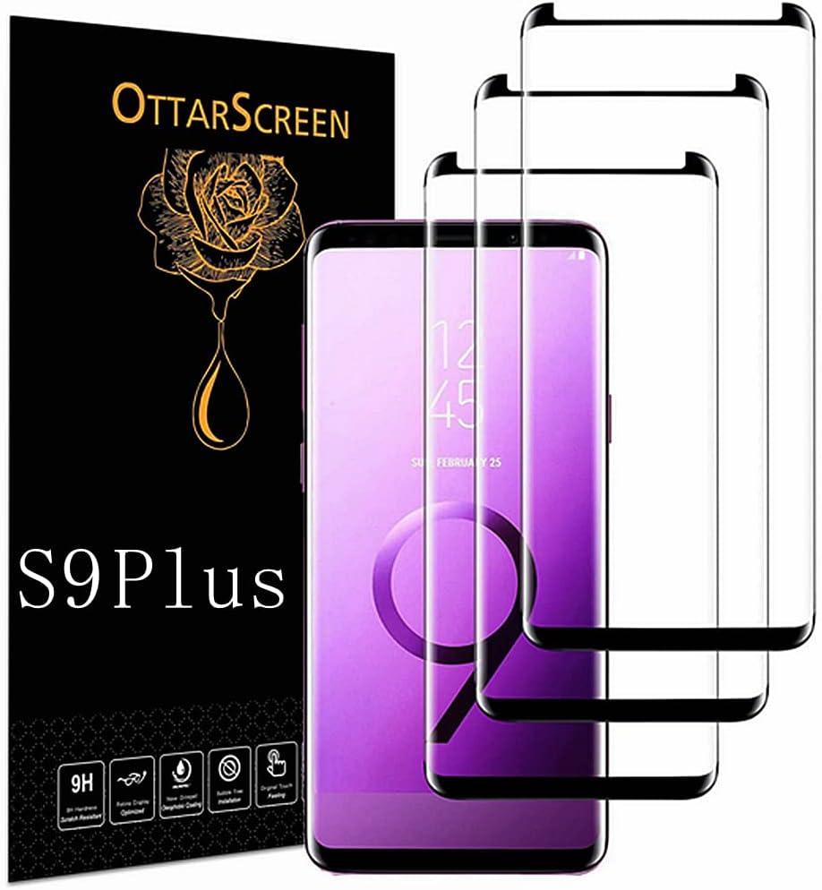 Protecteur d'écran pour Galaxy S9 Plus, lot de 3 protecteurs d'écran en verre trempé pour Galaxy S9 Plus, installation facile, film de protection d'écran en verre trempé 3D d'une dureté 9H pour Samsung Galaxy S9 Plus【Lot de 3】