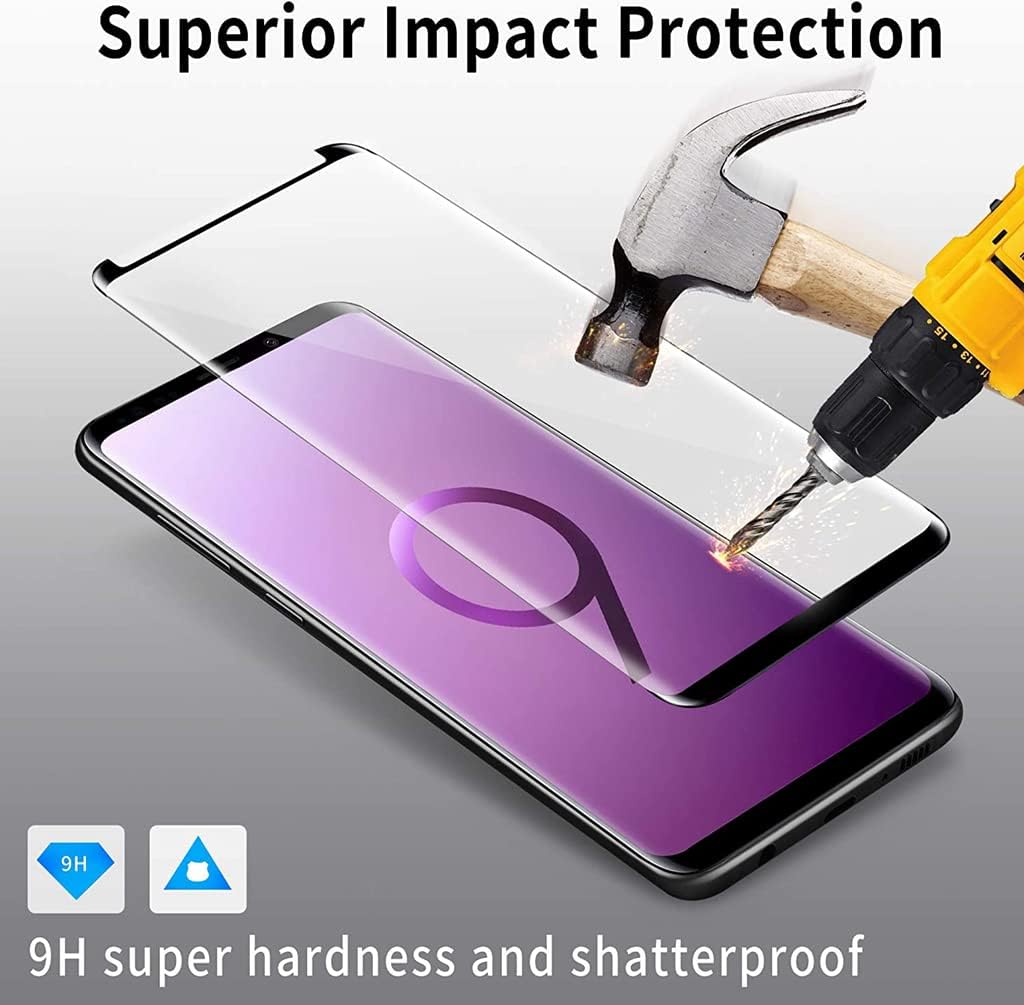 Protecteur d'écran pour Galaxy S9 Plus, lot de 3 protecteurs d'écran en verre trempé pour Galaxy S9 Plus, installation facile, film de protection d'écran en verre trempé 3D d'une dureté 9H pour Samsung Galaxy S9 Plus【Lot de 3】