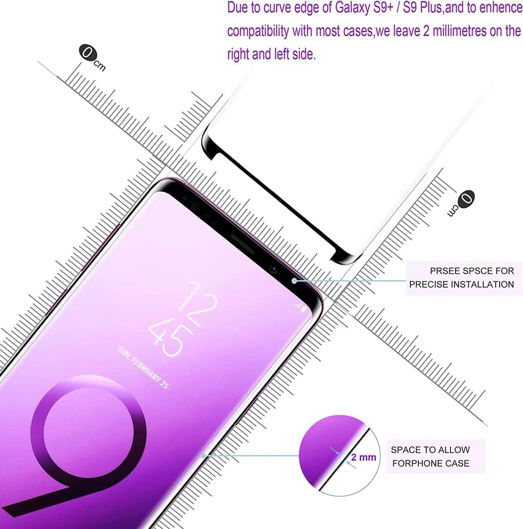 Protecteur d'écran pour Galaxy S9 Plus, lot de 3 protecteurs d'écran en verre trempé pour Galaxy S9 Plus, installation facile, film de protection d'écran en verre trempé 3D d'une dureté 9H pour Samsung Galaxy S9 Plus【Lot de 3】