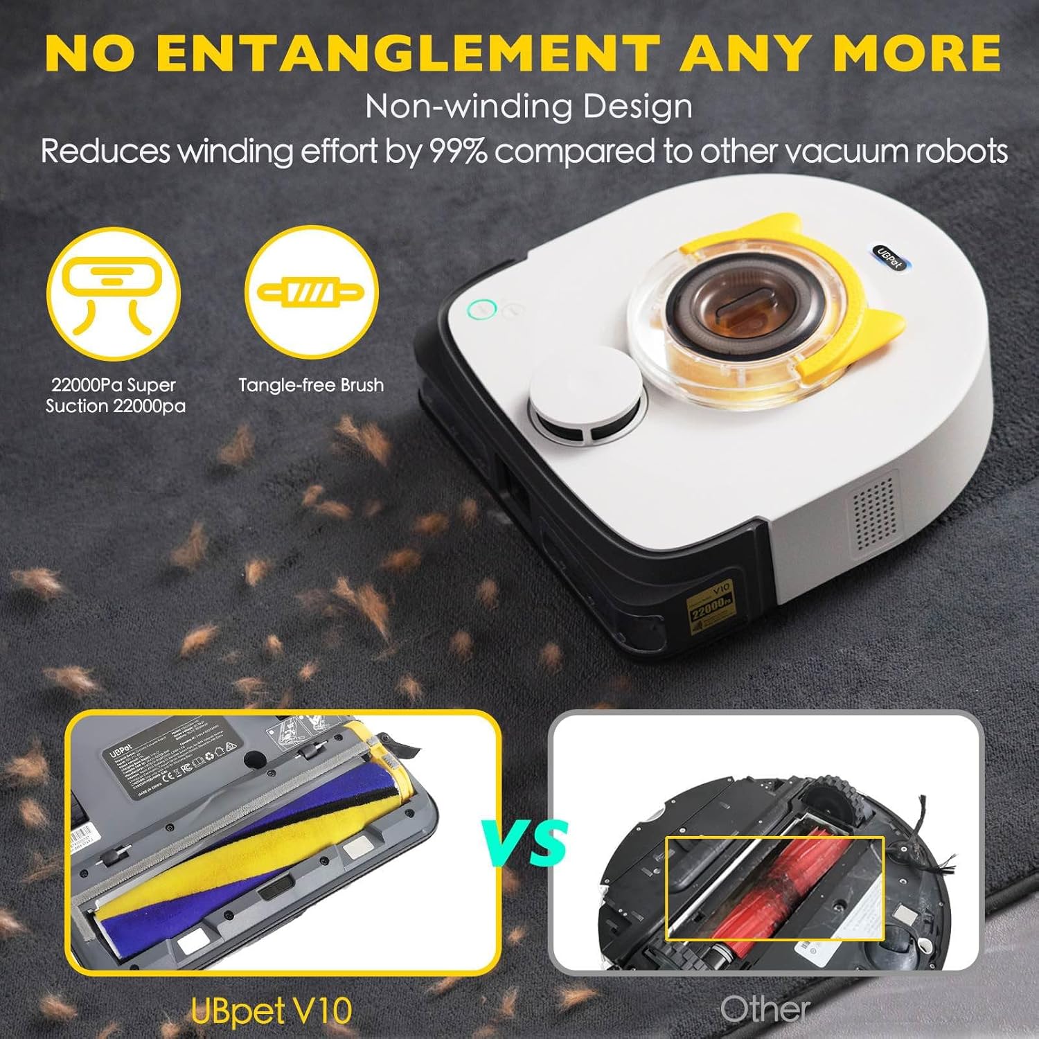 V10 Robot Vacuum Cleaner with 22000 Pa Powerful Suction, Anti-Tangle Brush, Cyclone Triple Filter, LIDAR Navigation, Deep Cleaning for Pet Hair, Floor Carpet, Self-Charging, WiFi APP Connect · v10