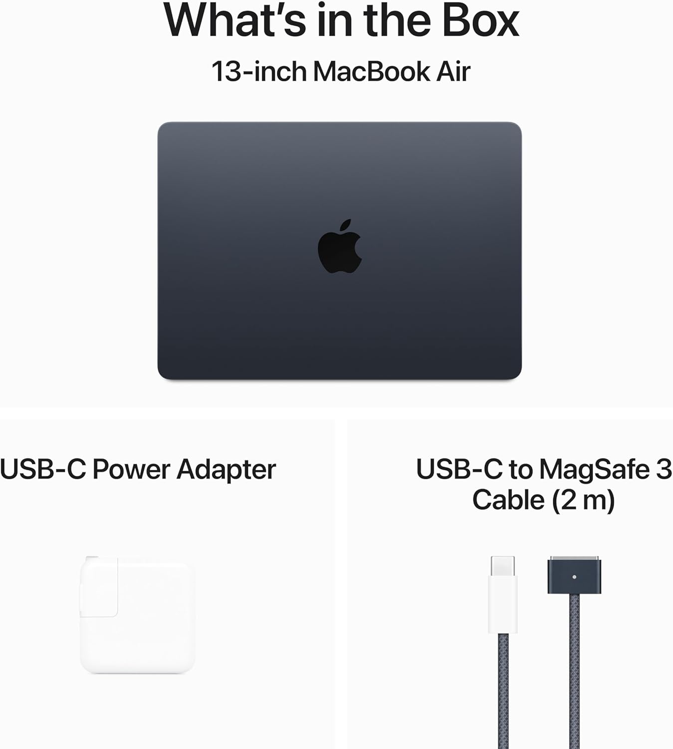 Apple MacBook Air 13.6 avec puce M3 (début 2024) : minuit, 8 cœurs/10 cœurs, 24 Go, double adaptateur 35 W, SSD 512 Go