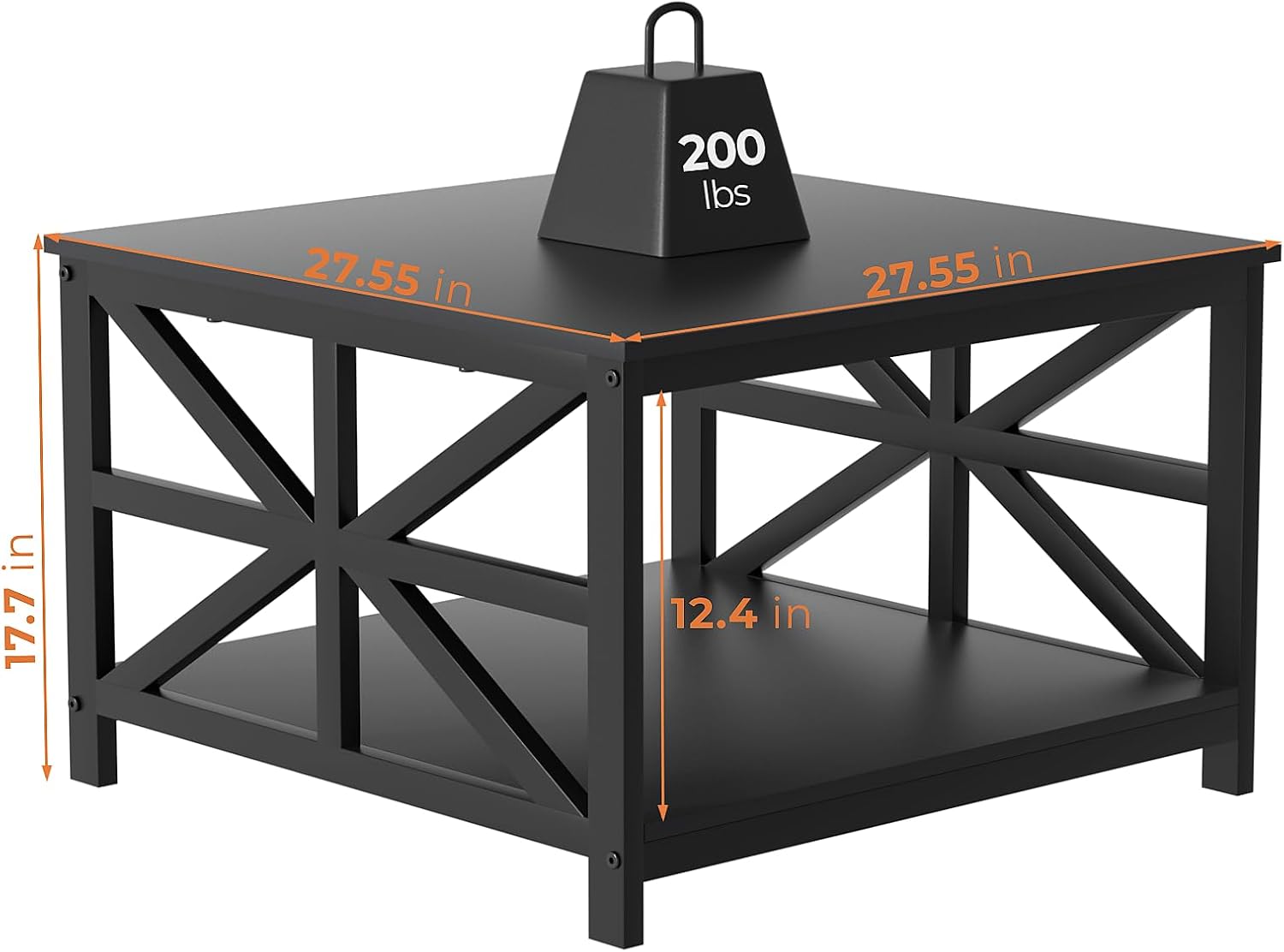 Tavolino da caffè GreenForest con portaoggetti, tavolino da caffè quadrato da 27,6 pollici, design da tavolo monopezzo senza cuciture, tavolino da caffè piccoli per soggiorno, tavolino da salotto Farmhouse, tavolino da centro rustico, nero