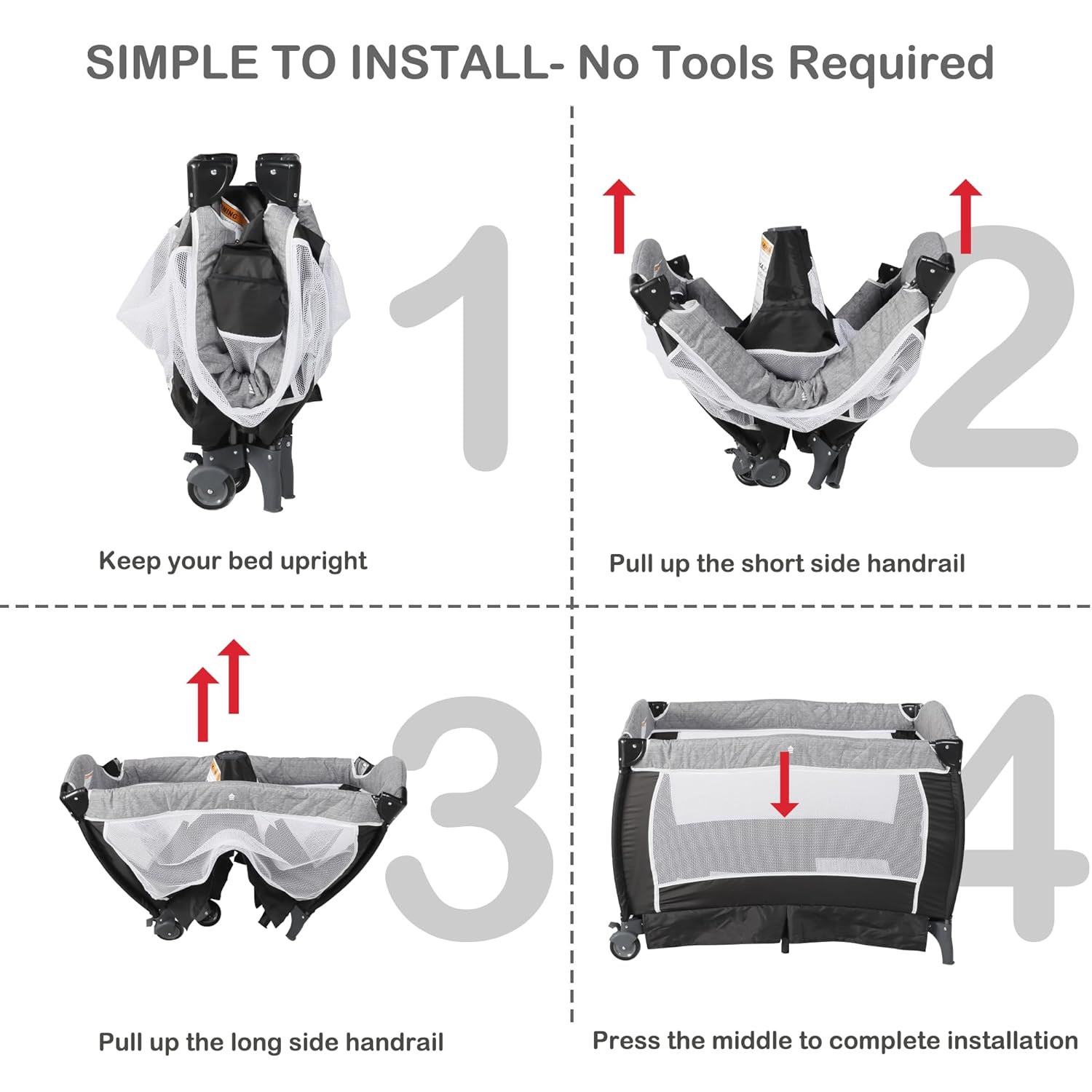 Pack and Play with Bassinet, 4-in-1 Baby Bassinet Bedside Crib, Folding Portable Baby Playard w/Baby Changing Table, Storage Basket, Removable Canopy with Soft Toys for Newborn to Toddlers