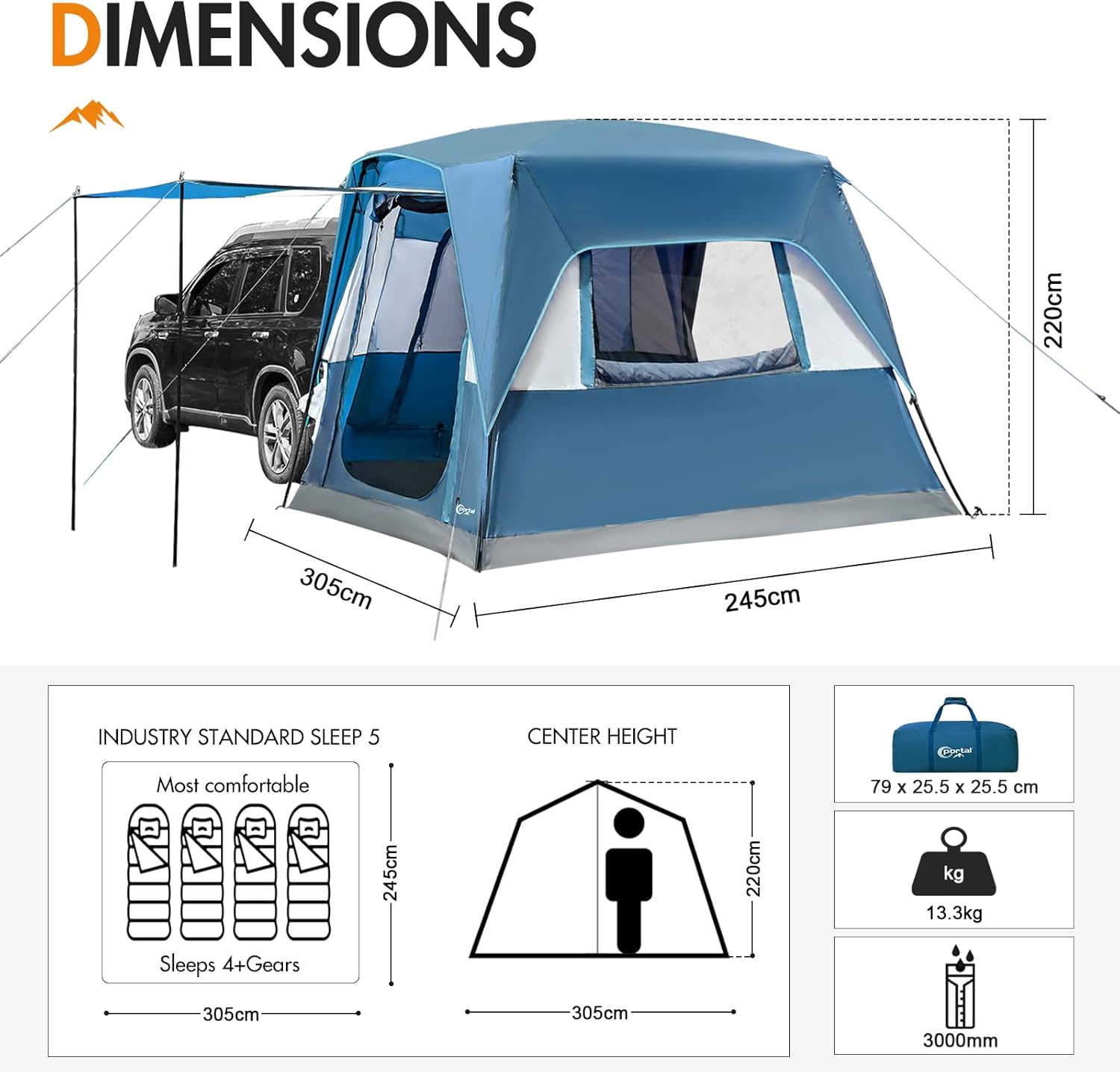 PORTAL 5-Person SUV Tent with Porch, 2-in-1 Car Camping Tent, Water-Resistant  Windproof, Trunk Tent with 2 Doors for Travel amp; Outdoor Adventures · v7