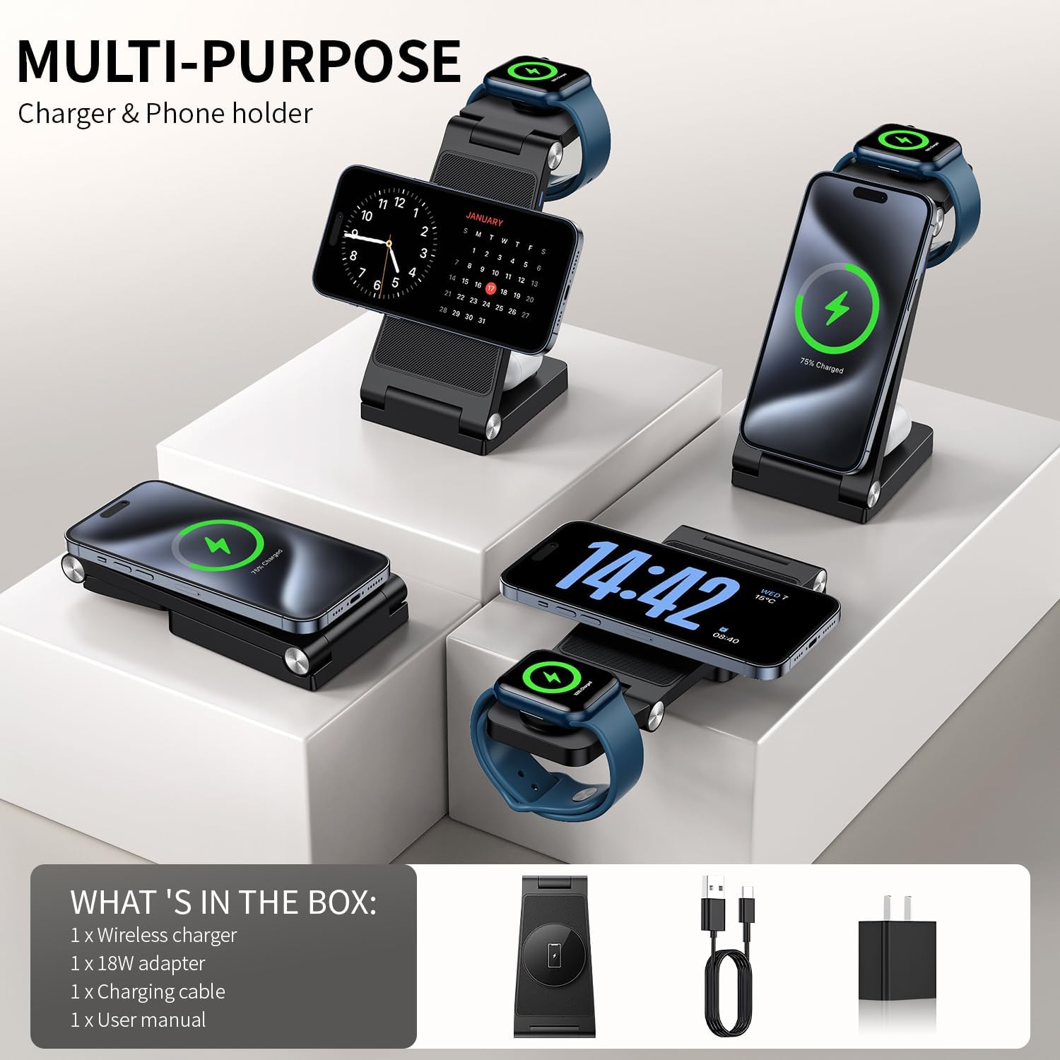 2024 Magnetic Wireless Mag-Safe Charging Station, 3 in 1 15W Fast Max Charging for iPhone 16 15 14 13 12 Pro Max Plus, Charger Stand for Apple Watch Series  Air pods 3 2 Pro, Gifts for Men · v2