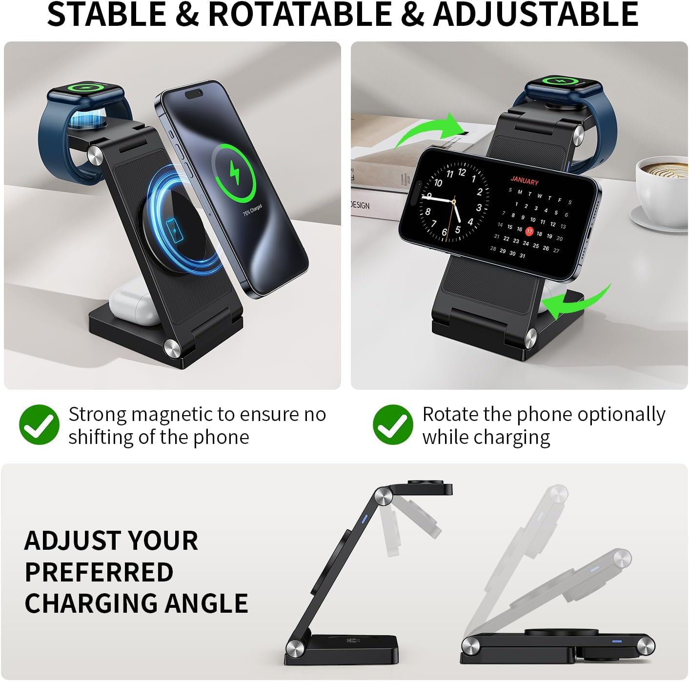 2024 Magnetic Wireless Mag-Safe Charging Station, 3 in 1 15W Fast Max Charging for iPhone 16 15 14 13 12 Pro Max Plus, Charger Stand for Apple Watch Series  Air pods 3 2 Pro, Gifts for Men · v2