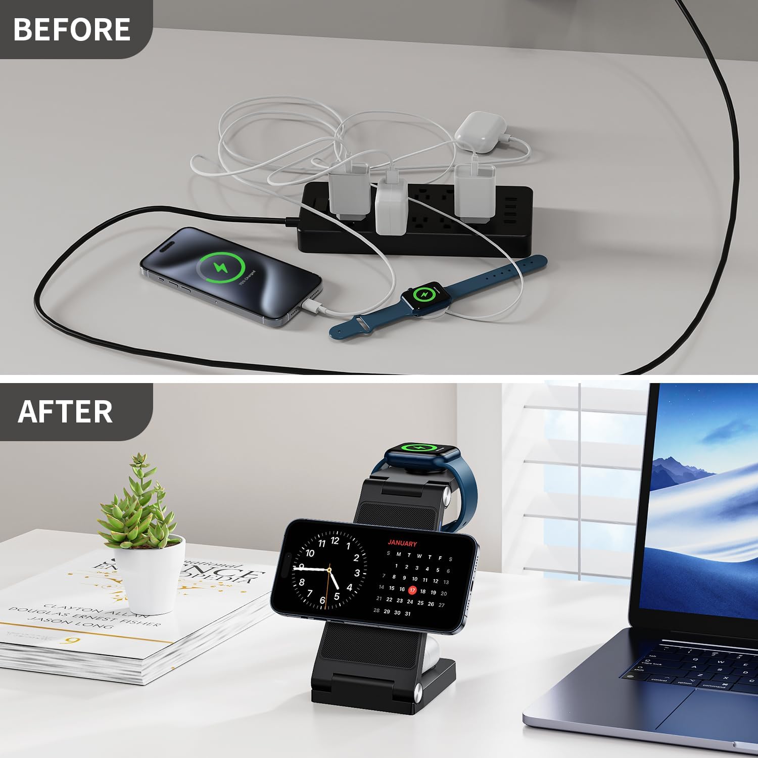 2024 Magnetic Wireless Mag-Safe Charging Station, 3 in 1 15W Fast Max Charging for iPhone 16 15 14 13 12 Pro Max Plus, Charger Stand for Apple Watch Series  Air pods 3 2 Pro, Gifts for Men · v2