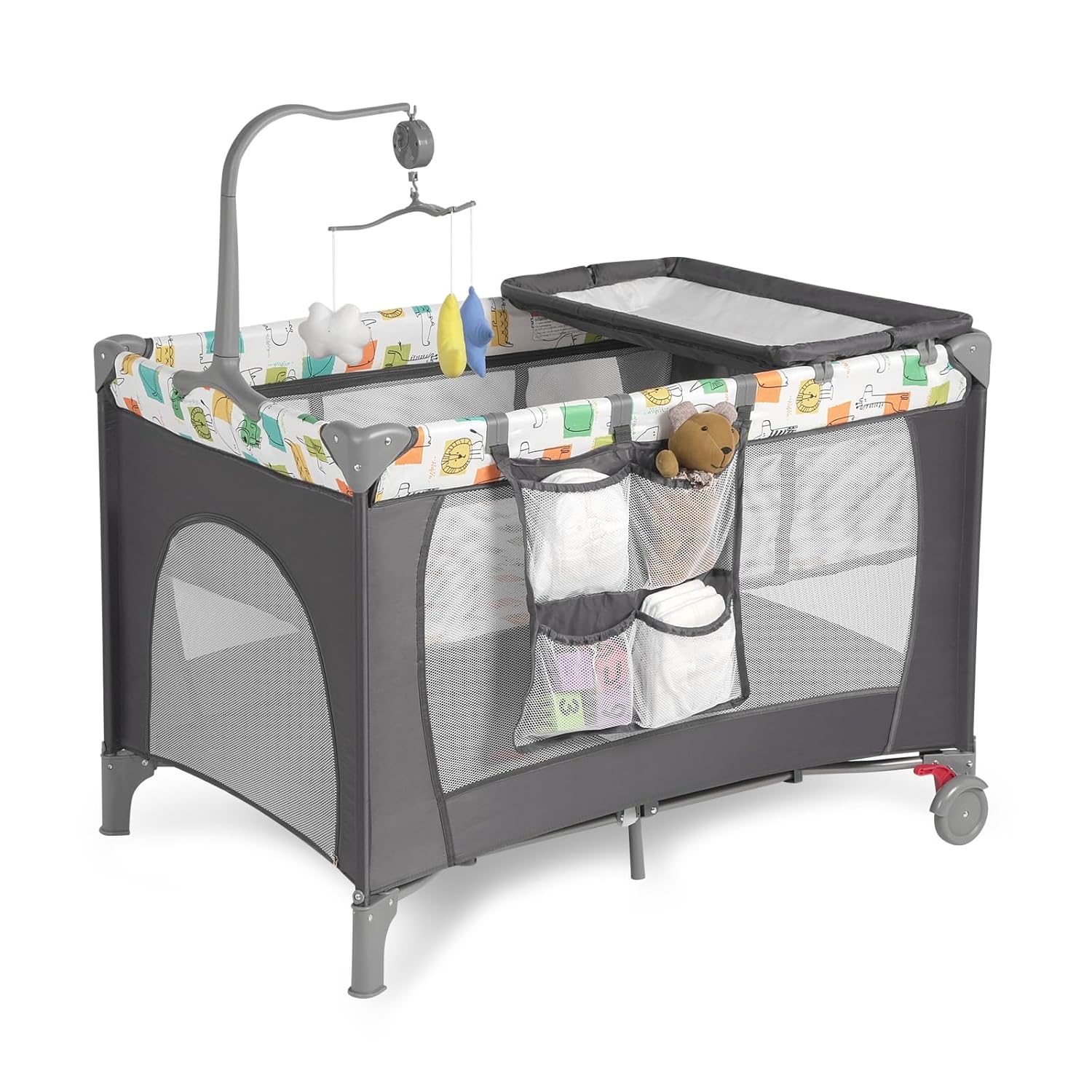 Tempat Tidur Bayi Lipat, Tempat Tidur Bayi Travel, dengan Meja Ganti Popok, Tempat Tidur Bayi Lipat Portabel, dengan Tas Jinjing, Tempat Tidur Bayi Lipat Portabel untuk Balita Usia 1-3 (Kartun)