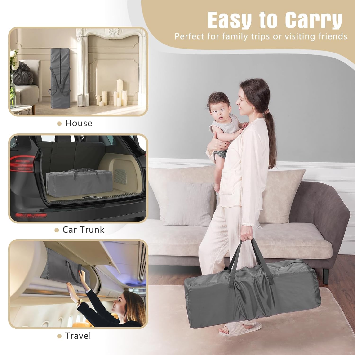 Tempat Tidur Bayi Lipat, Tempat Tidur Bayi Travel, dengan Meja Ganti Popok, Tempat Tidur Bayi Lipat Portabel, dengan Tas Jinjing, Tempat Tidur Bayi Lipat Portabel untuk Balita Usia 1-3 (Kartun)